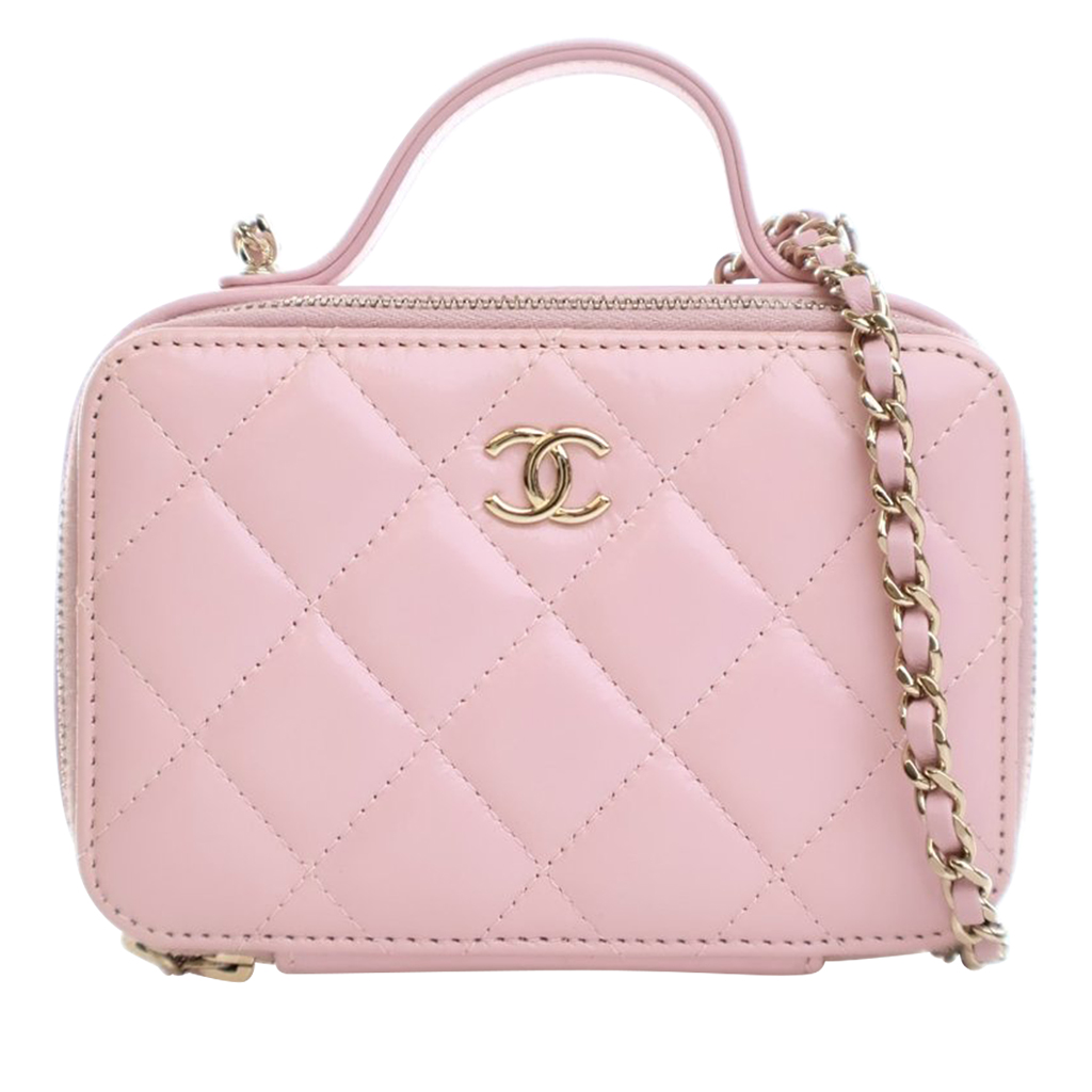 Chanel Pink Quilted Glazed Calfskin Double Zip CC Mini Vanity Case