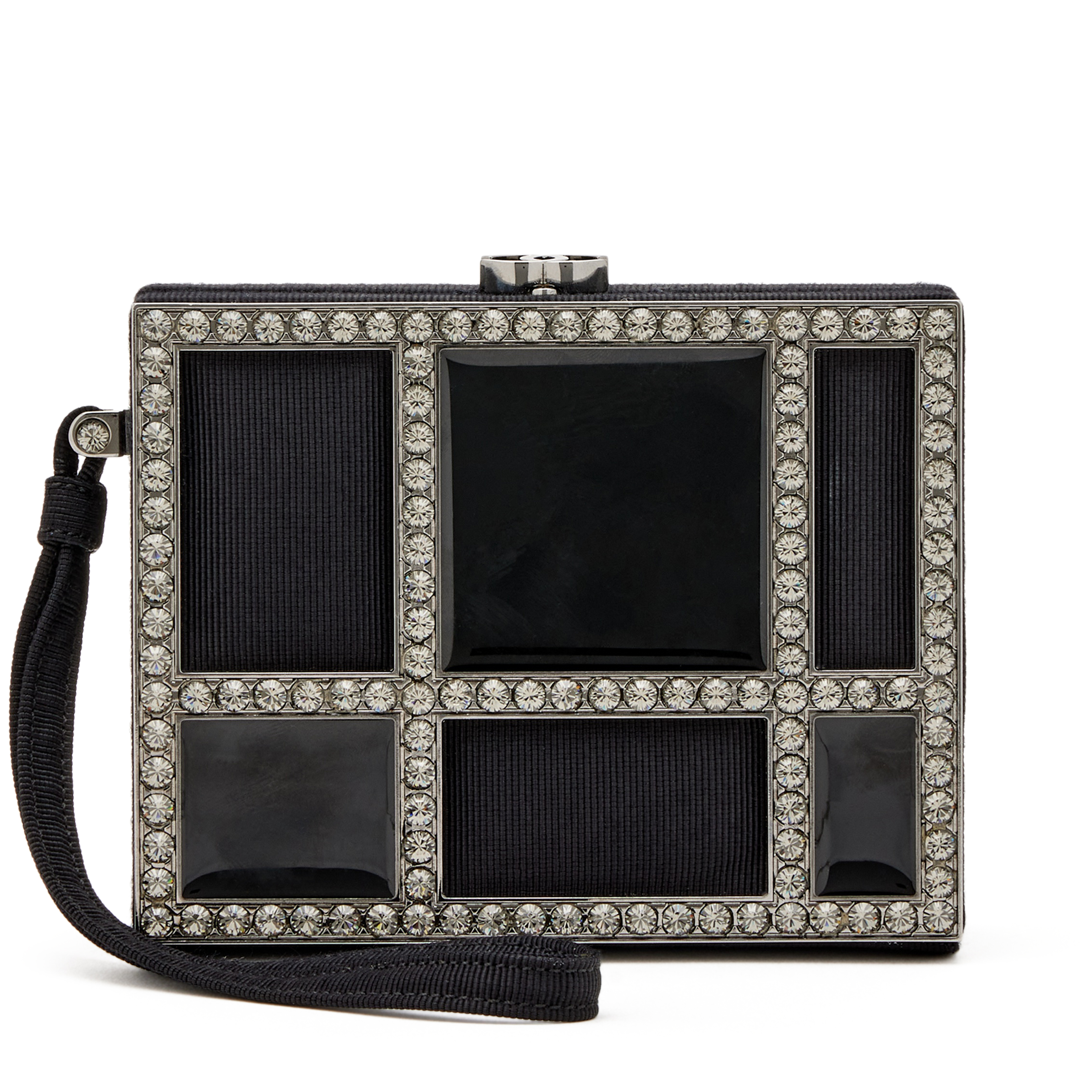 Chanel Black Cotton Piqué, Plexi And Rhinestone Minaudière Box