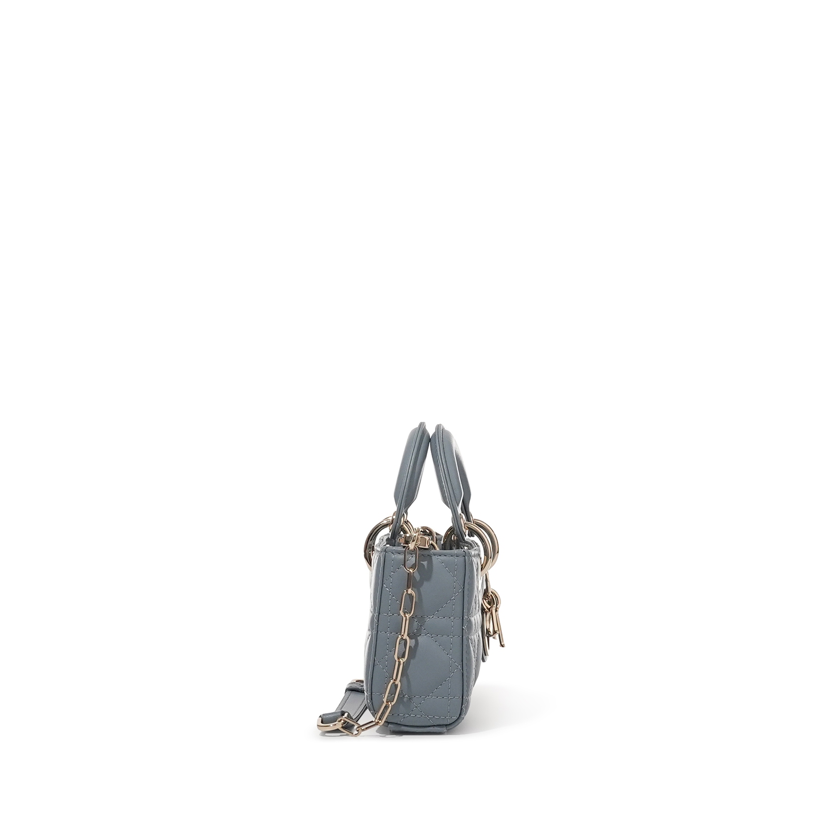 Christian Dior Blue Grey Lambskin Micro Lady D-Joy Bag Pale Gold