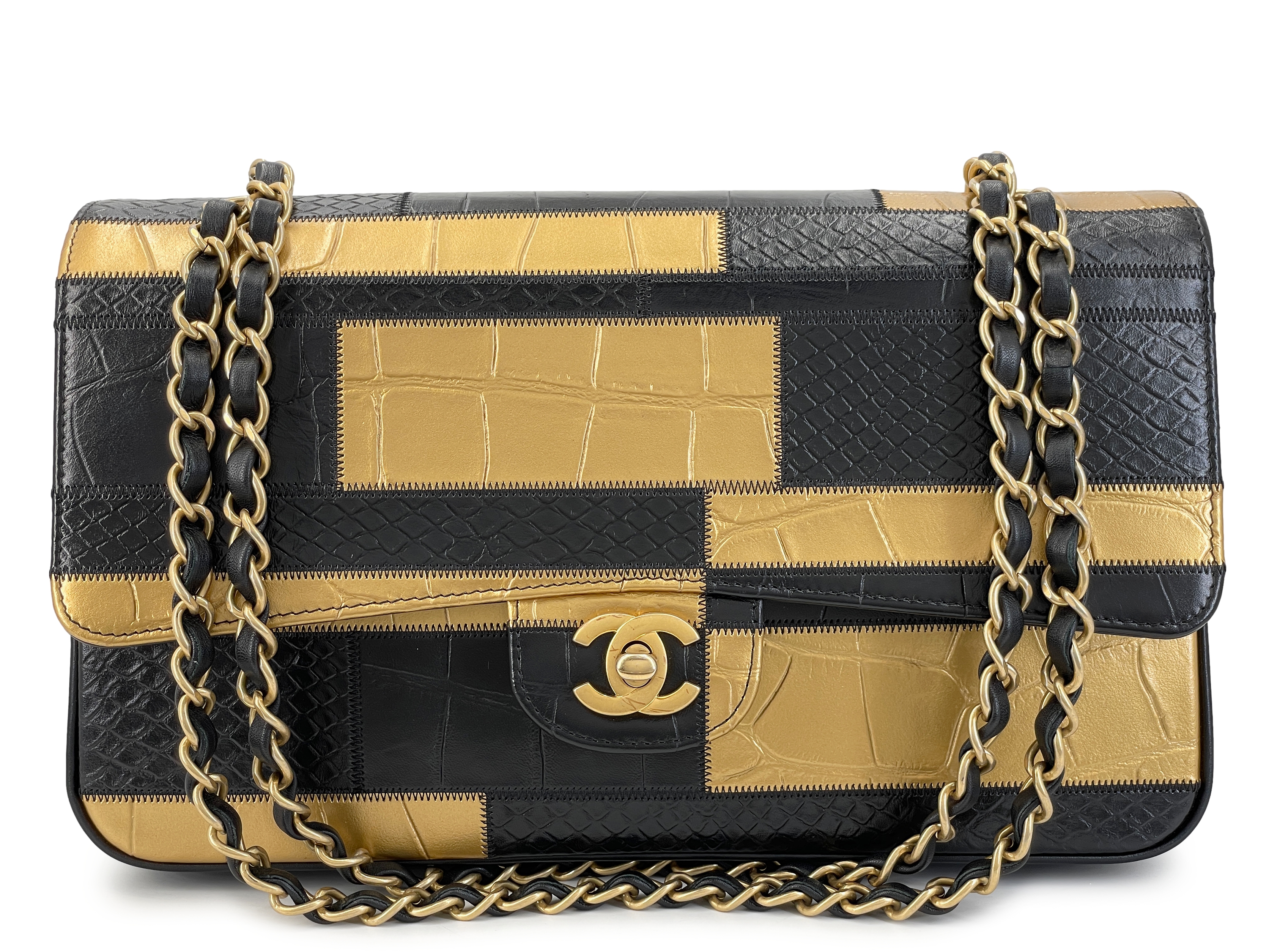 Chanel Black And Gold Crocodile And Python Print Egypt Medium