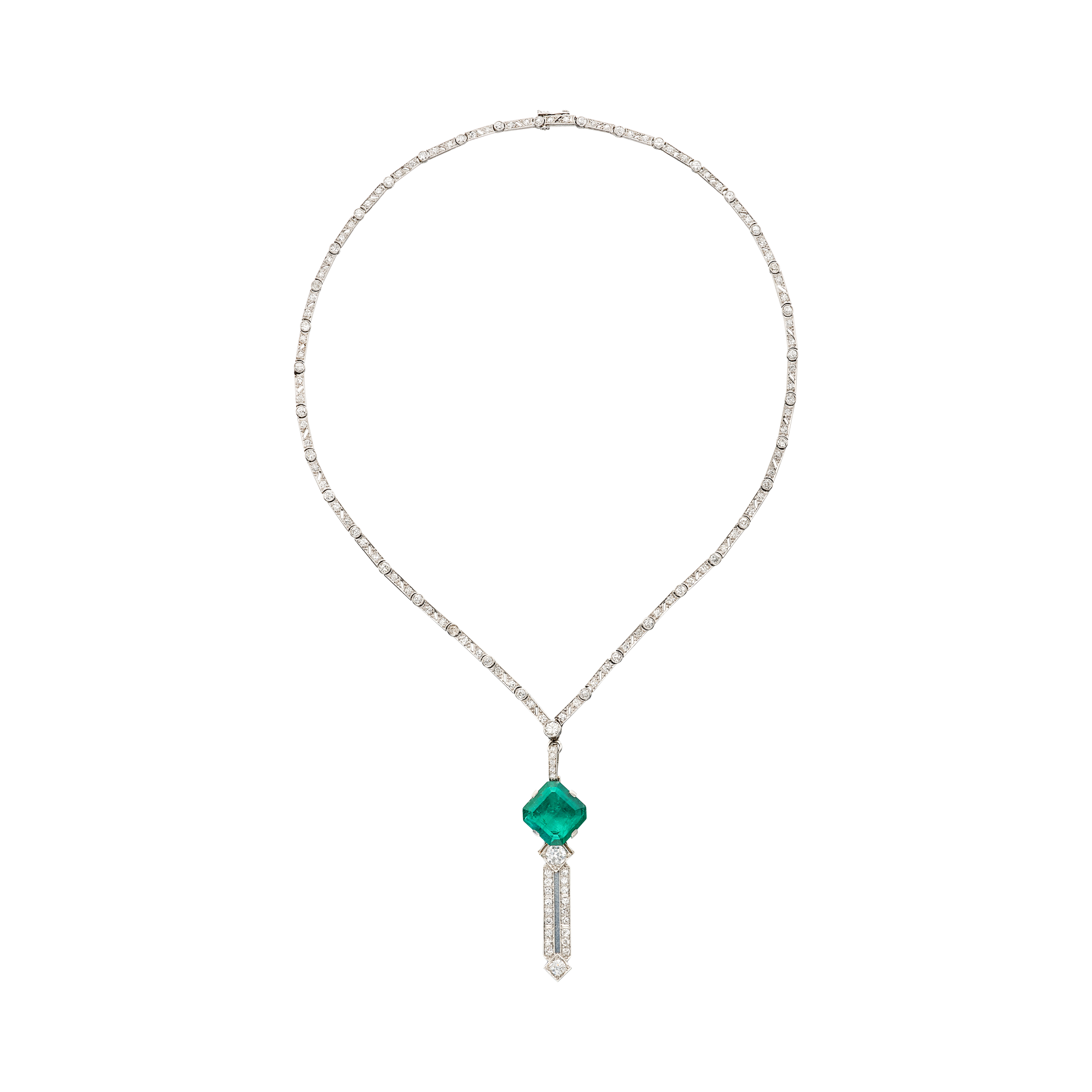 Vintage Platinum, Diamond And Emerald Pendant Necklace Available For