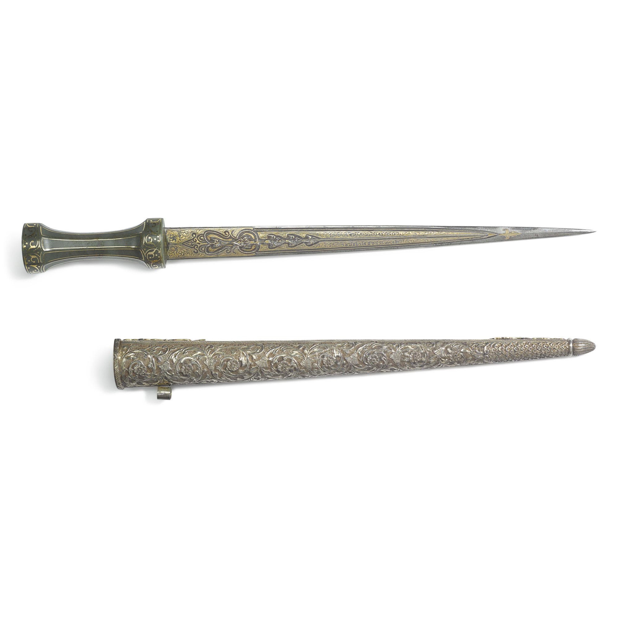 An Ottoman jade-hilted dagger with gem-set scabbard, with case, Turkey ...
