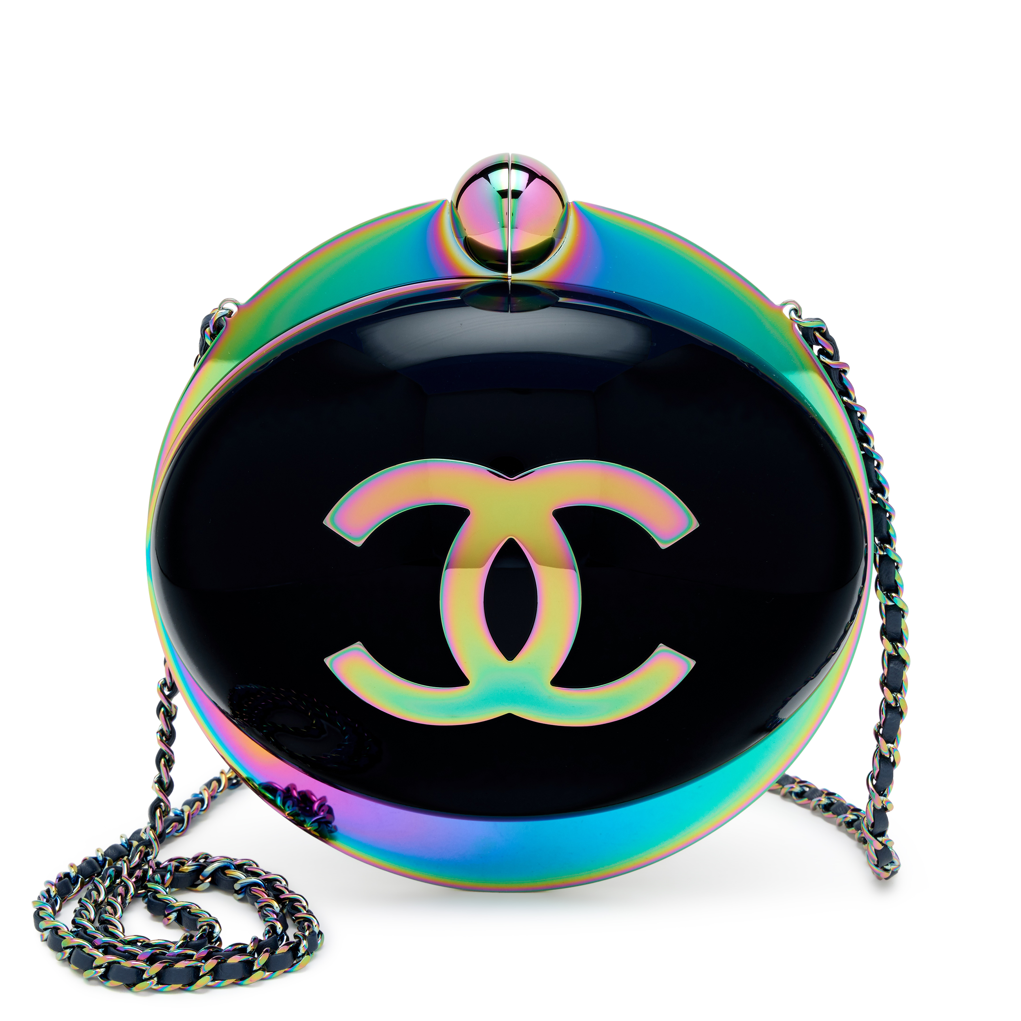 Chanel Blue Resin On The Moon CC Minaudière Bag Rainbow Hardware