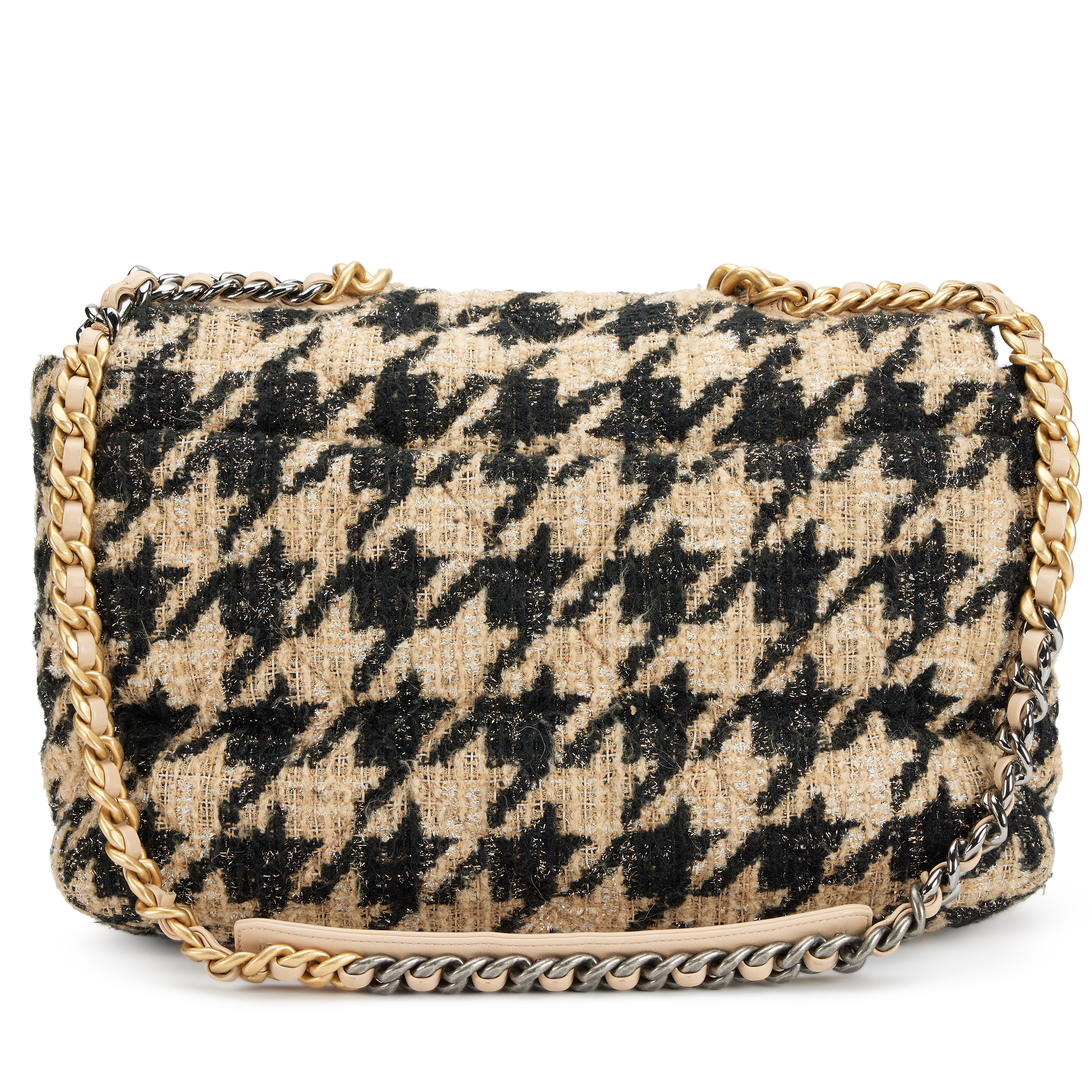 Beige, Black and Silver Houndstooth Tweed Maxi 19 Flap Bag Brushed Gold and Ruthenium Hardware, 2019 - Image 3