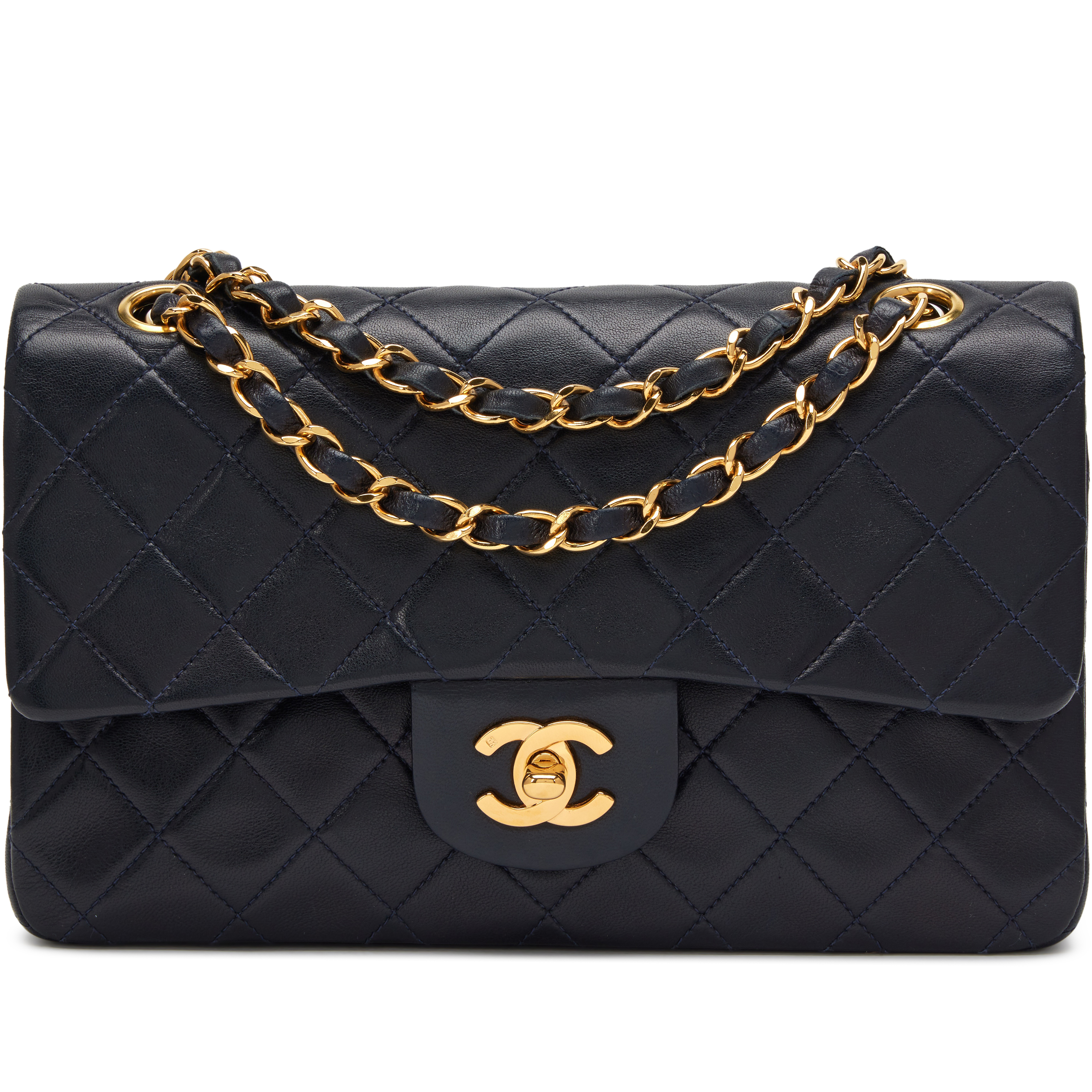 【オールド】シャネル Chanel Vintage Vintage Navy Blue Quilted Lambskin Small Classic