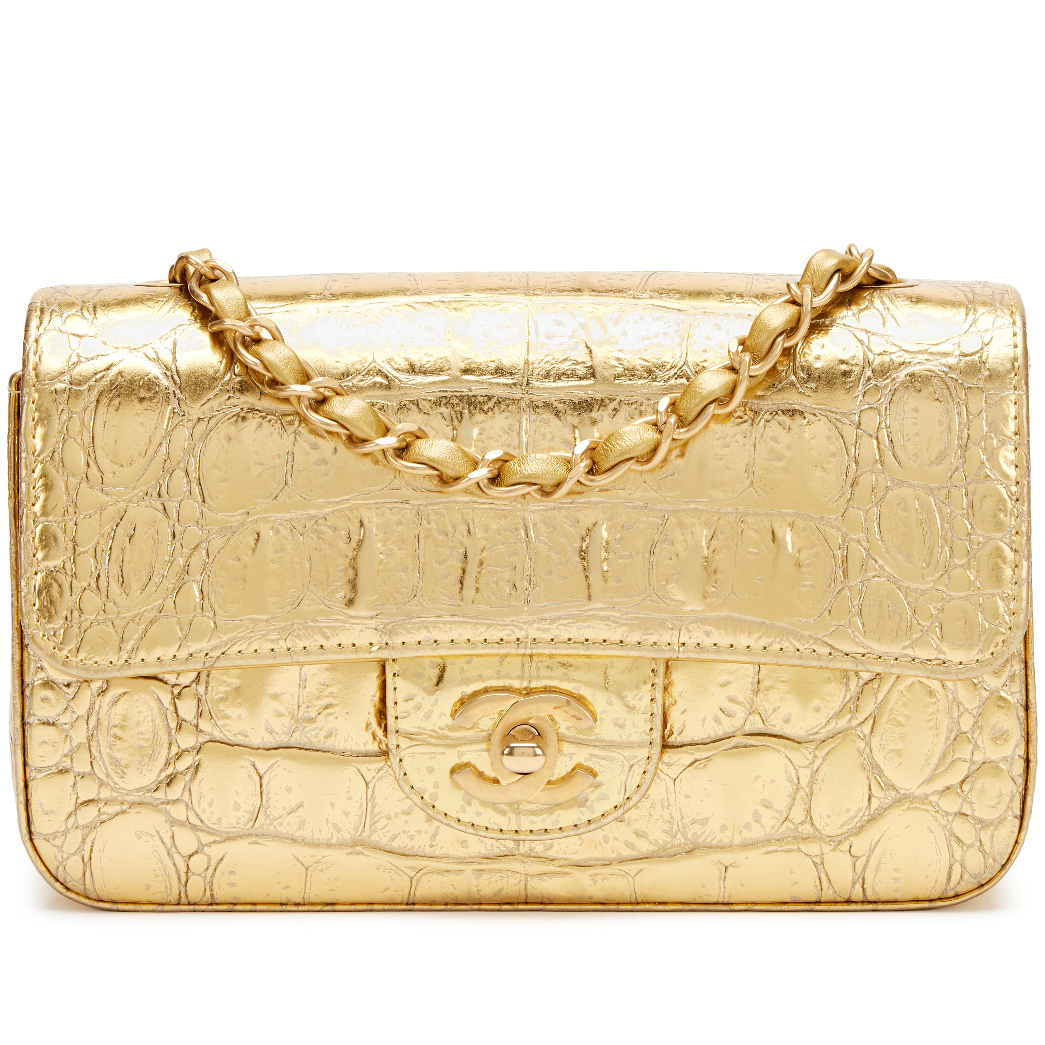 Chanel Metallic Gold Crocodile Embossed Calfskin Rectangular Mini
