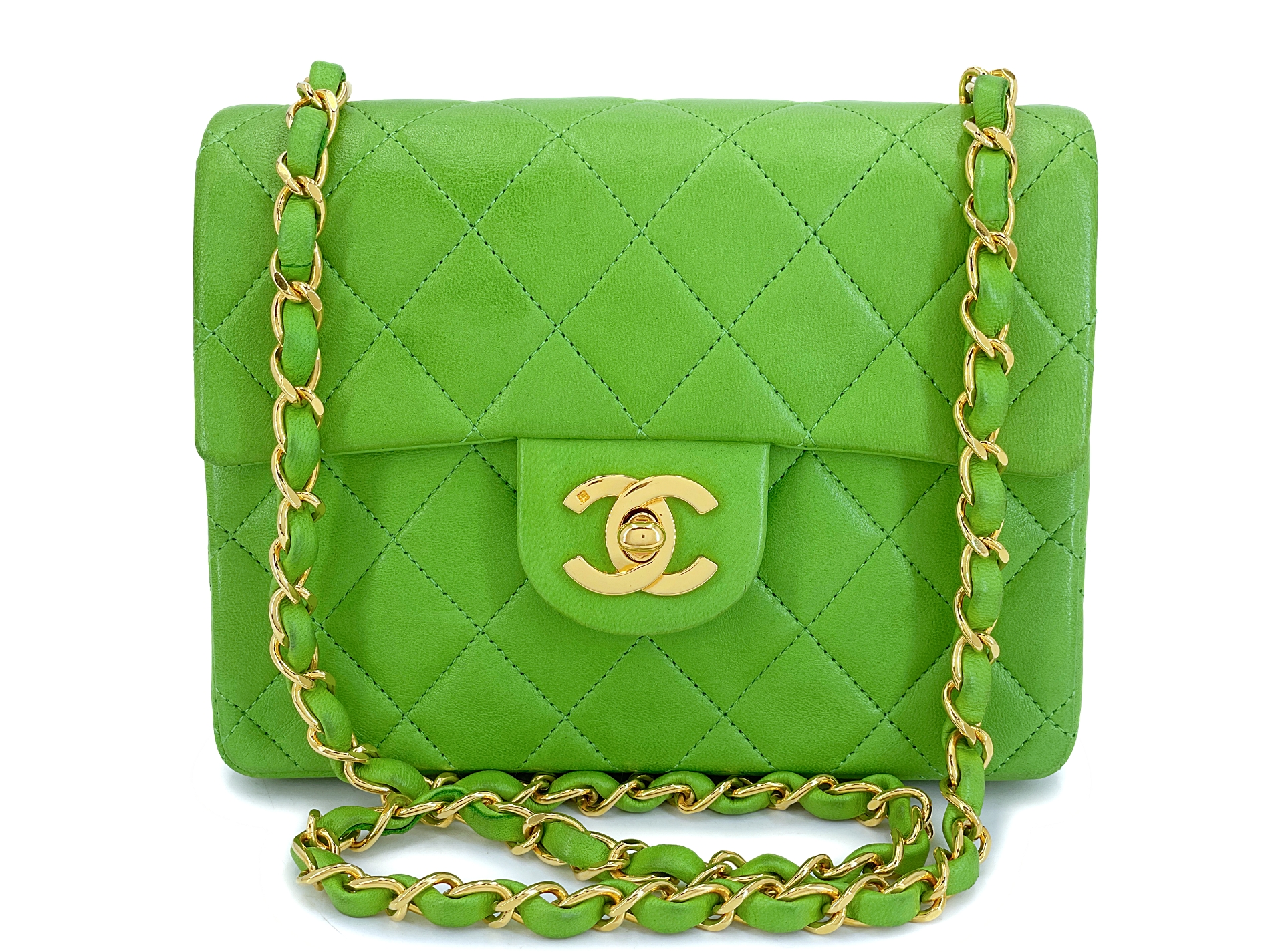 Chanel Vintage Vintage Apple Green Quilted Lambskin Mini Square