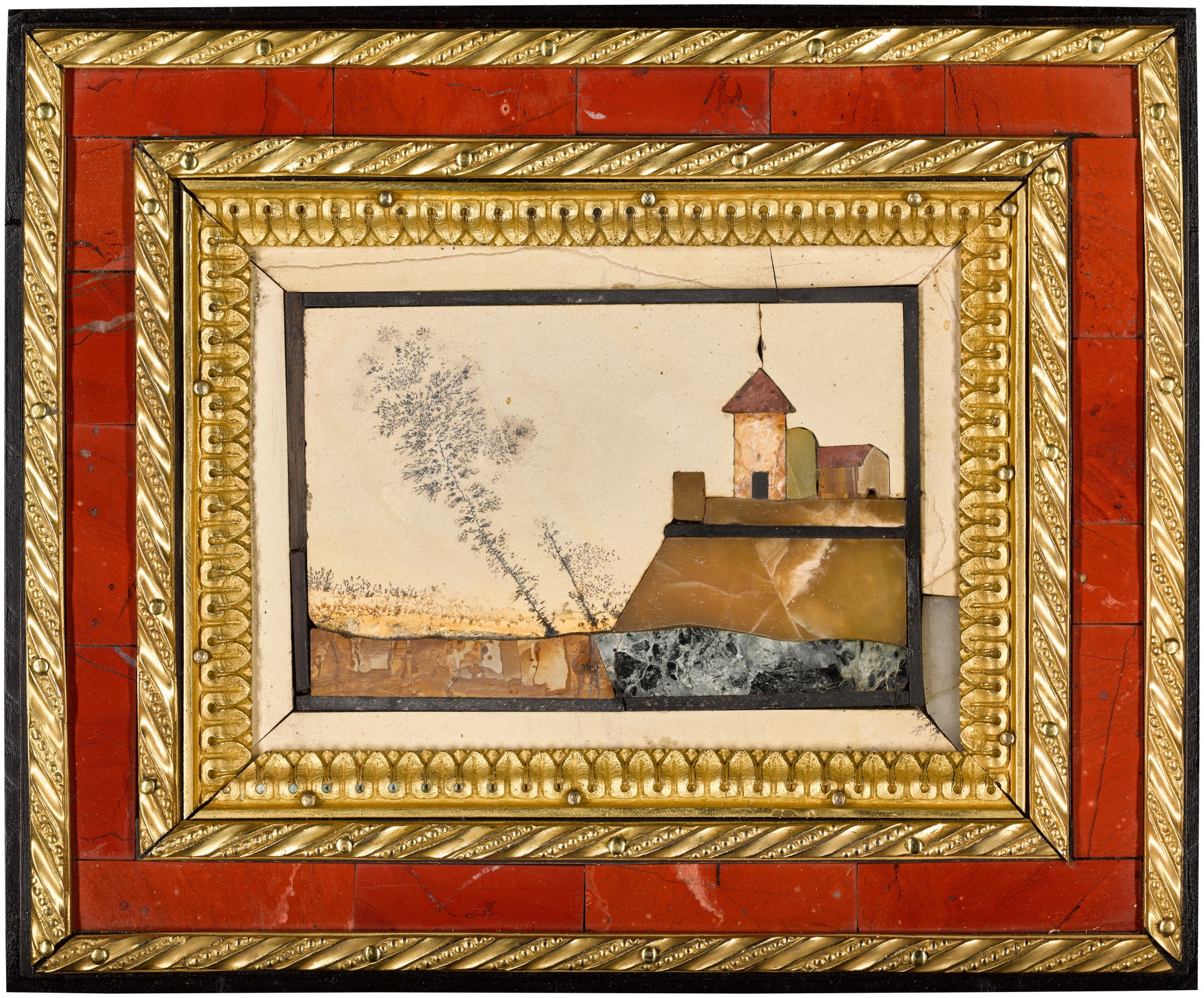 A set of six Italian pietra alberese and marble panels, Florence, late