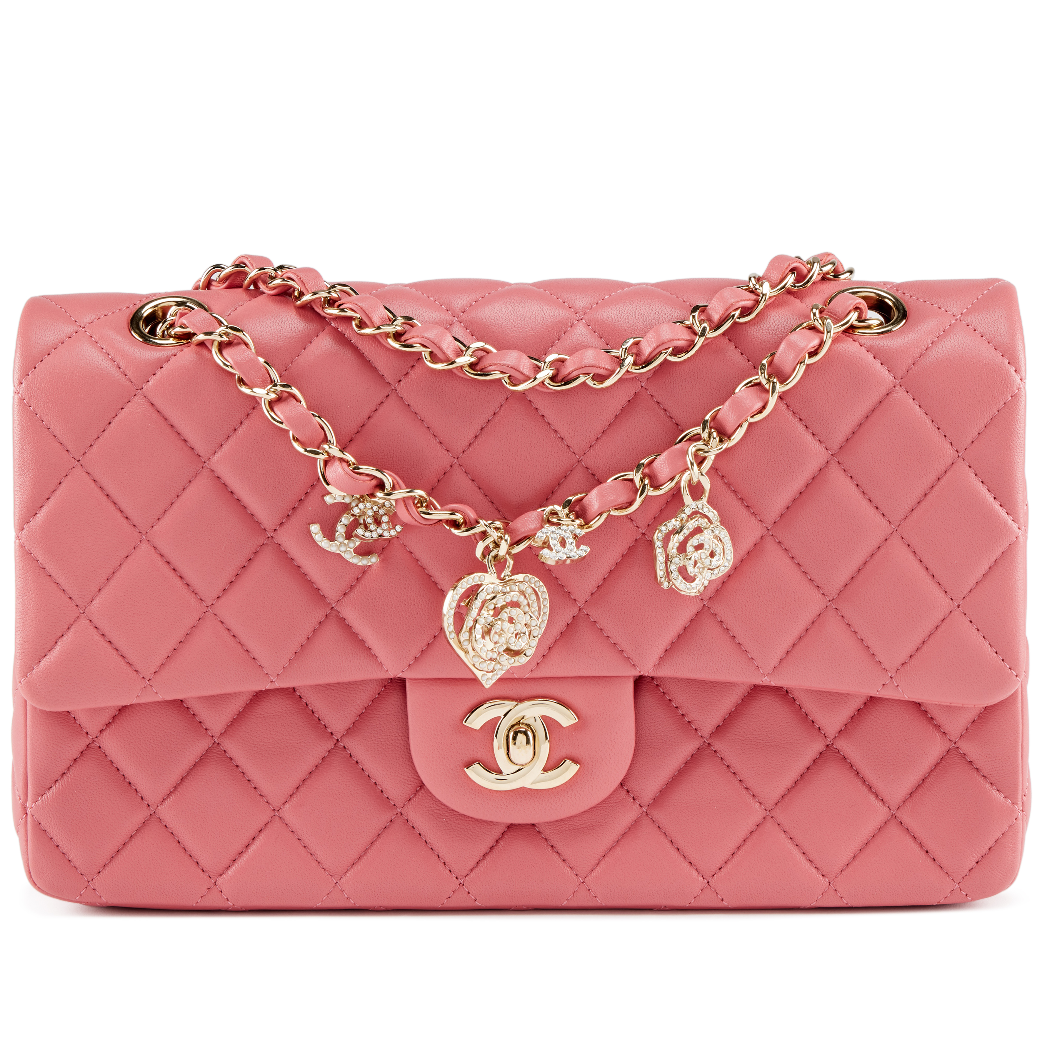 Chanel Pink Quilted Lambskin Medium Classic Valentine Charm