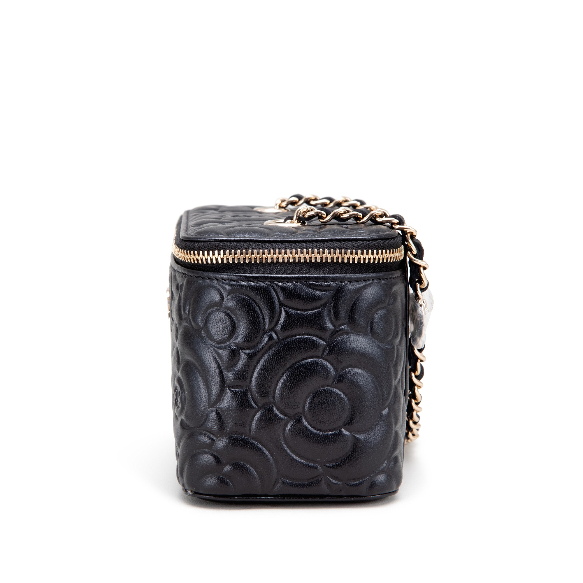 Chanel Black Camellia Embossed Lambskin Mini Rectangular