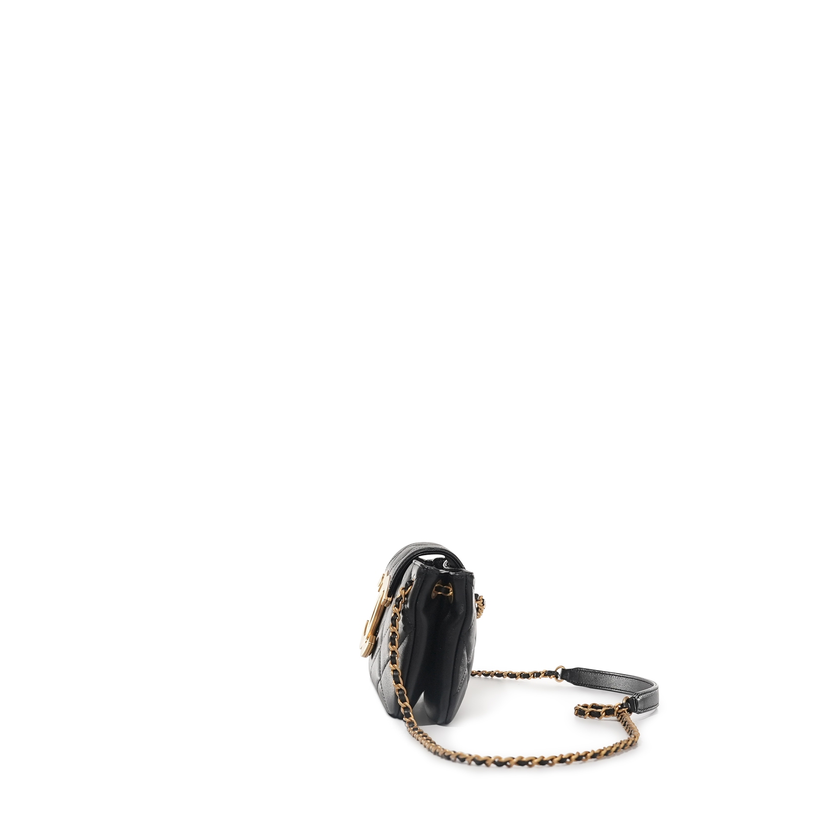 Chanel Black Quilted Lambskin CC Clutch With Chain Gold