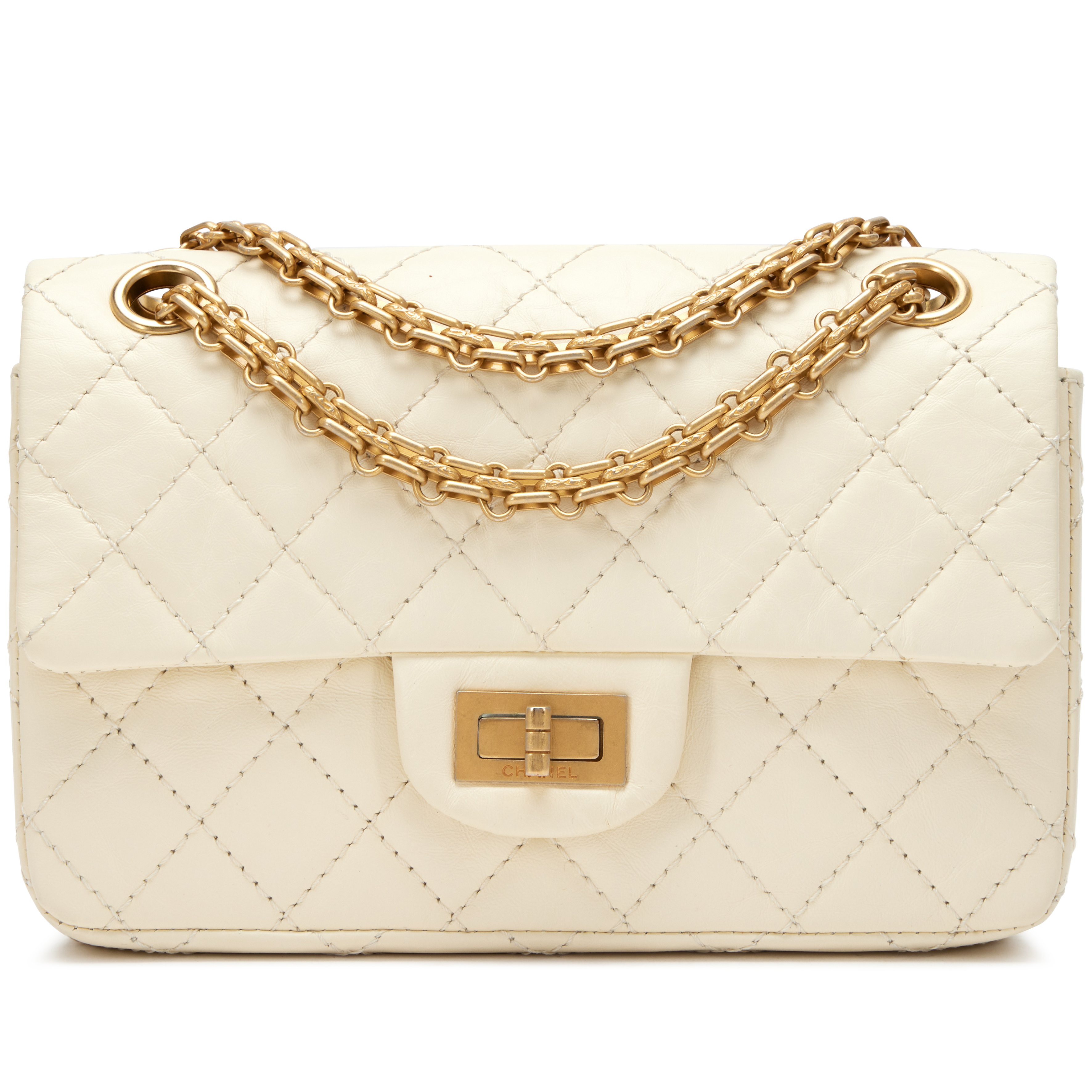 Chanel Cream White Quilted Aged Calfskin 224 Mini 2.55 Reissue