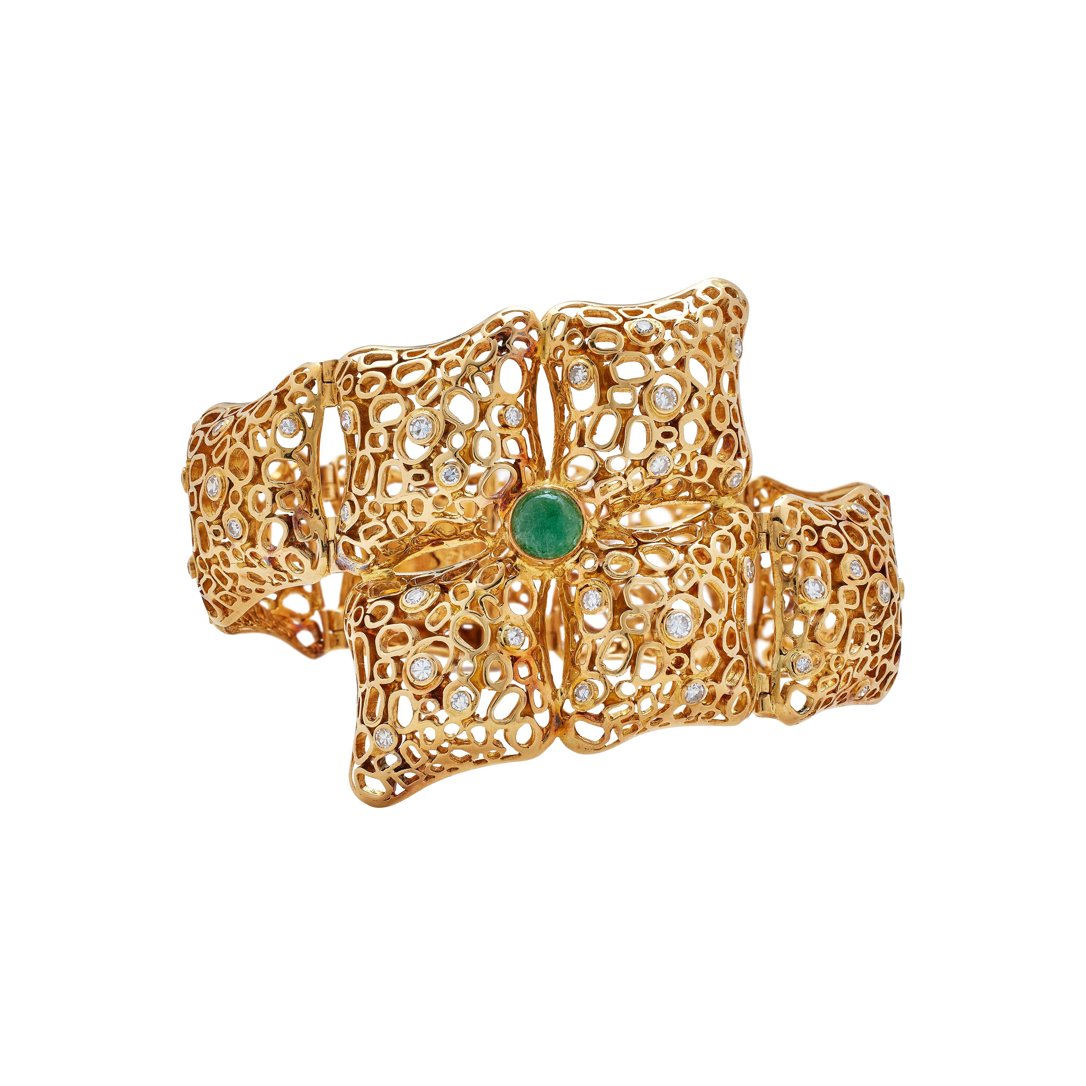 Ilias Lalaounis Gold, Emerald And Diamond Bracelet Available For