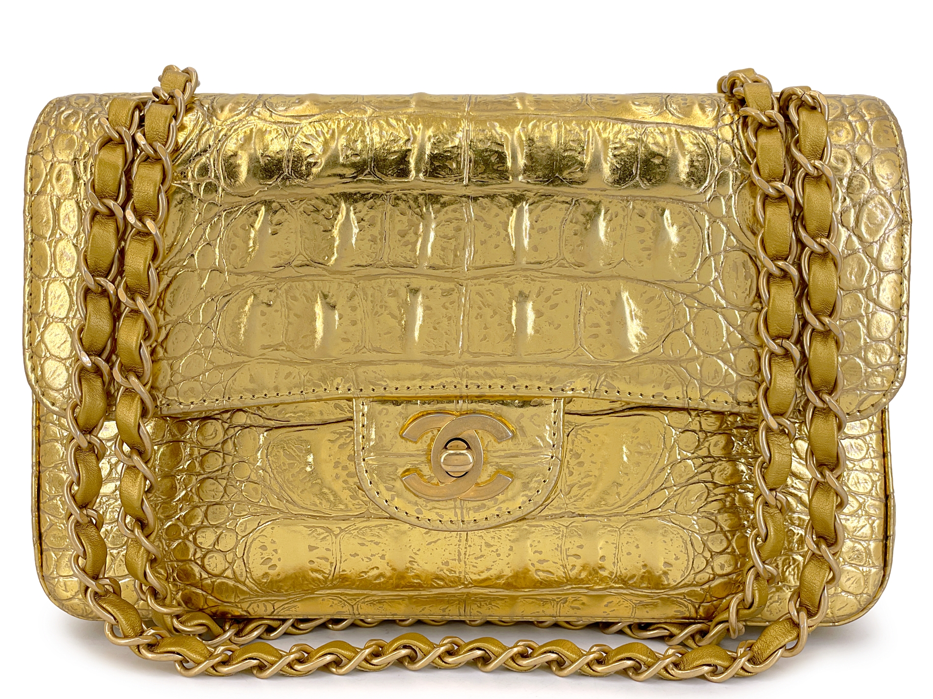 Chanel Gold Crocodile Embossed Calfskin Egyptian Small Classic