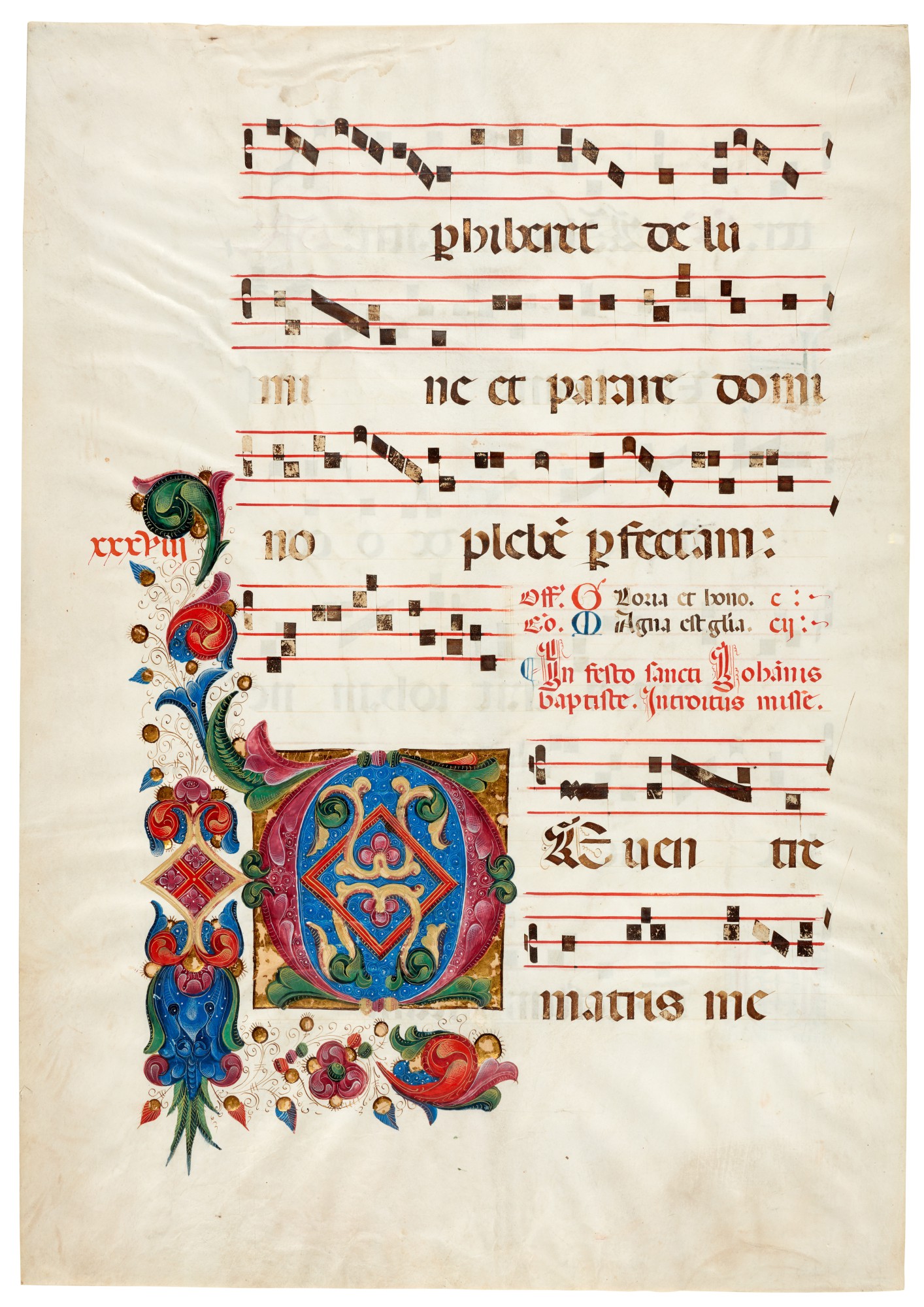 Leaf of a huge Gradual, illuminated manuscript on vellum [Italy