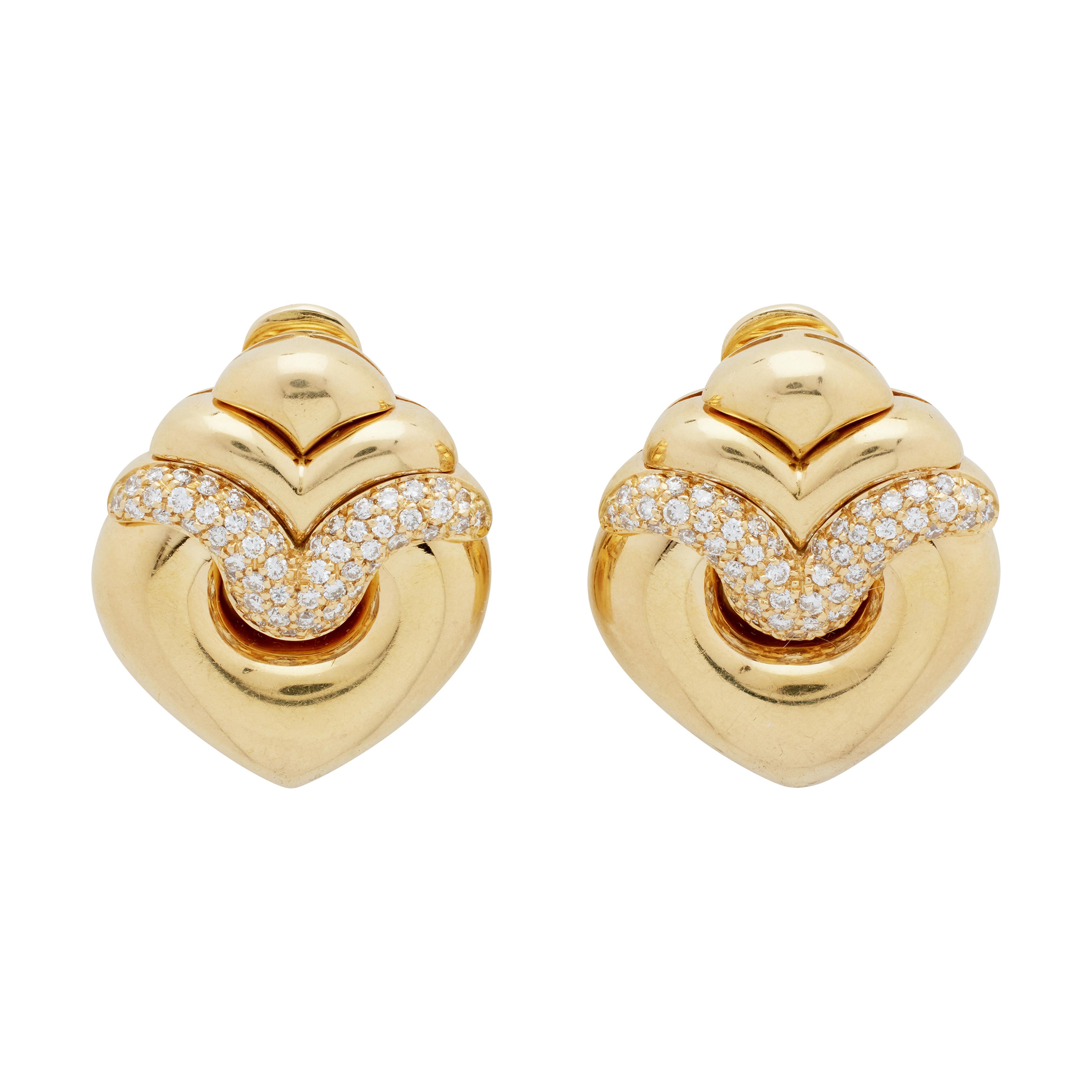 最新デザインの Vintage Bvlgari Gold Earclips Cuore Doppio Diamond And 小物