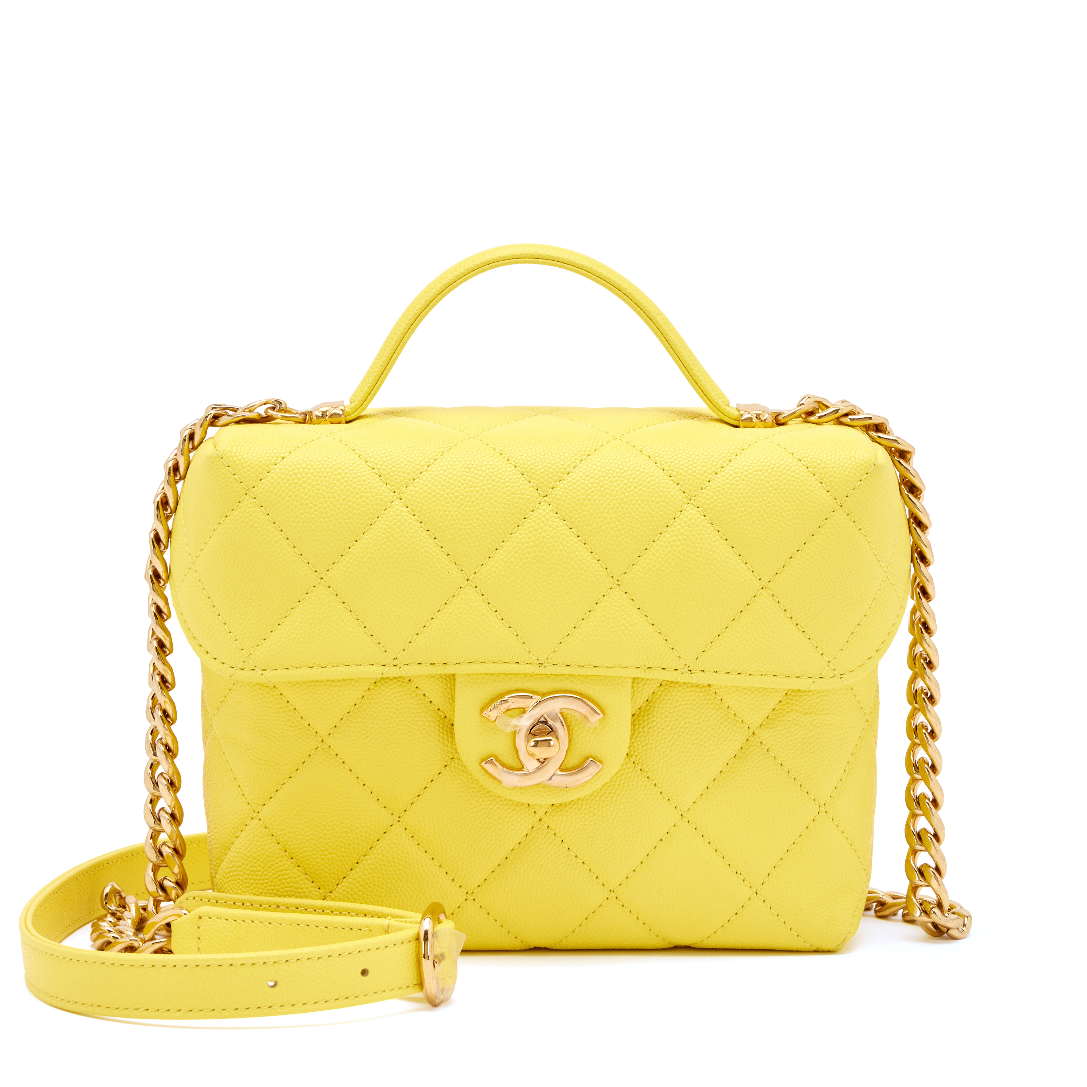 Chanel Yellow Quilted Caviar Small Vanity Case Aged Gold Hardware
