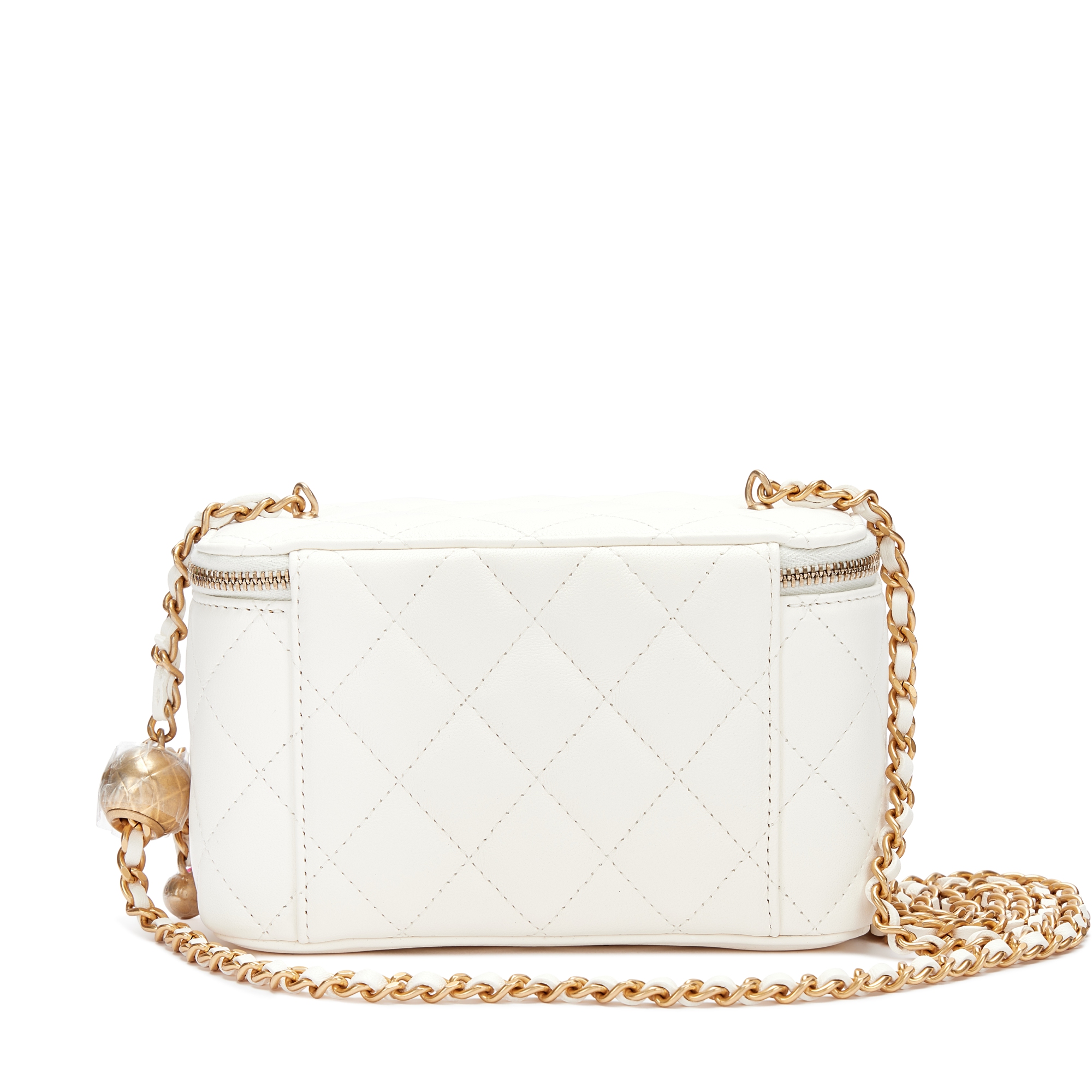Chanel White Quilted Lambskin Pearl Crush Vanity Case Gold