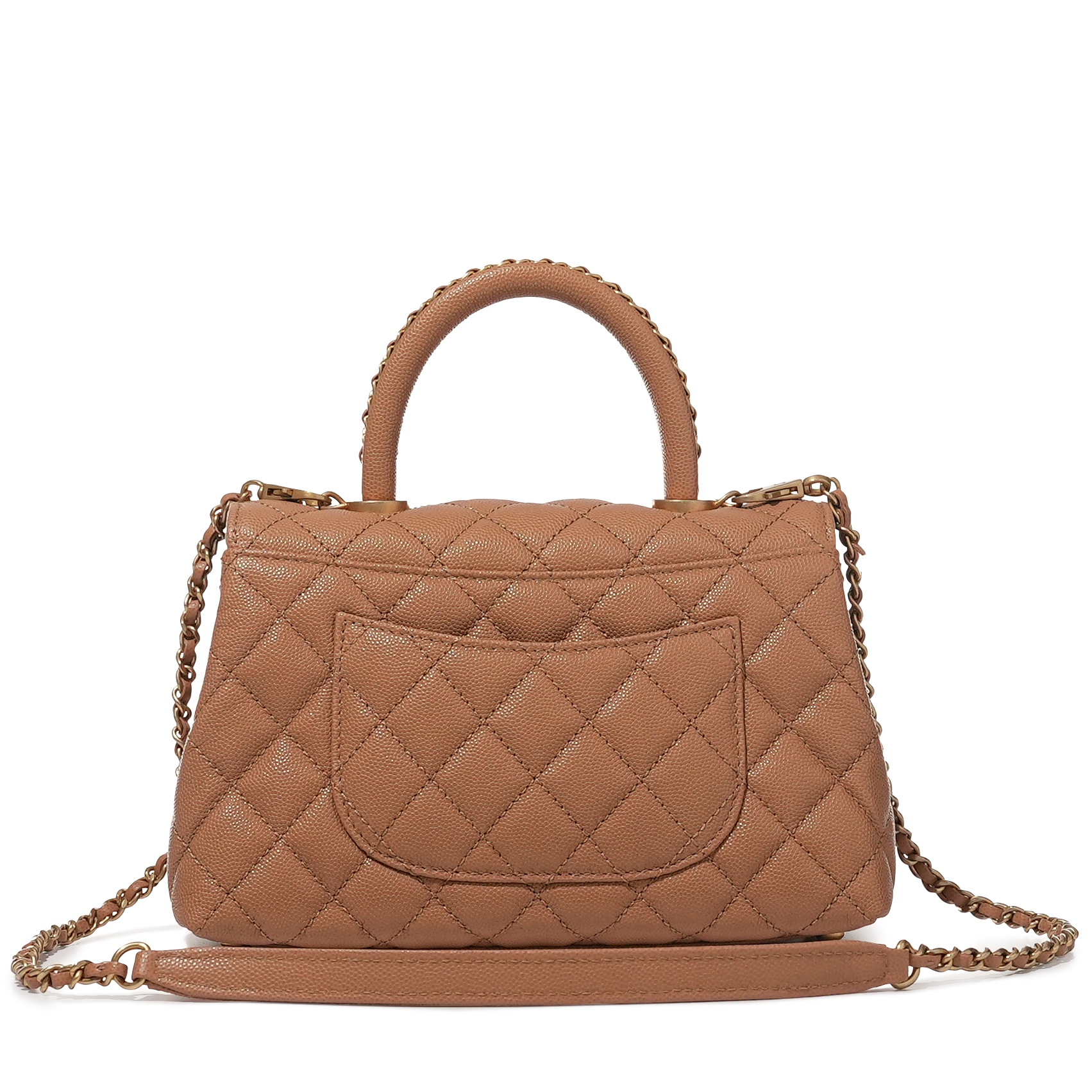 Chanel Light Brown Quilted Caviar Small Coco Top Handle Flap Bag