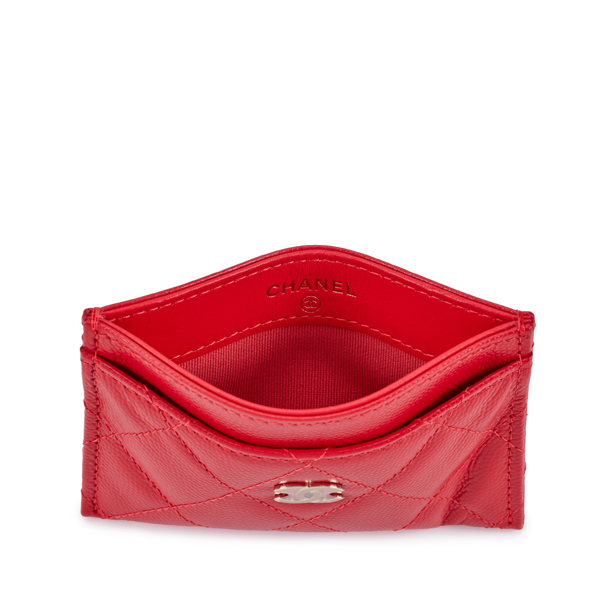 Chanel Red Quilted Caviar Classic CC Card Holder Gold Hardware