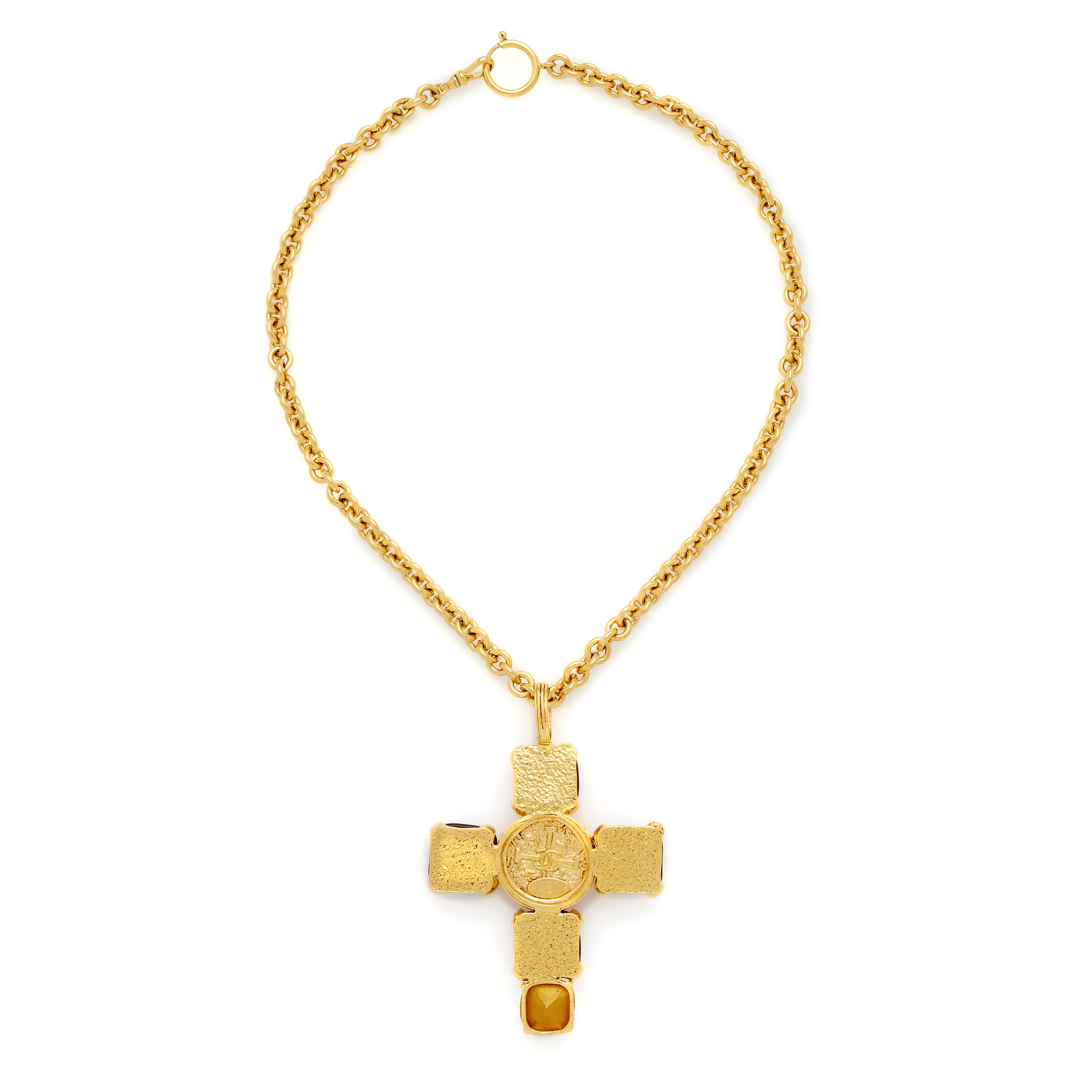 Chanel Vintage Gold Metal, Orange Gripoix And White Strass