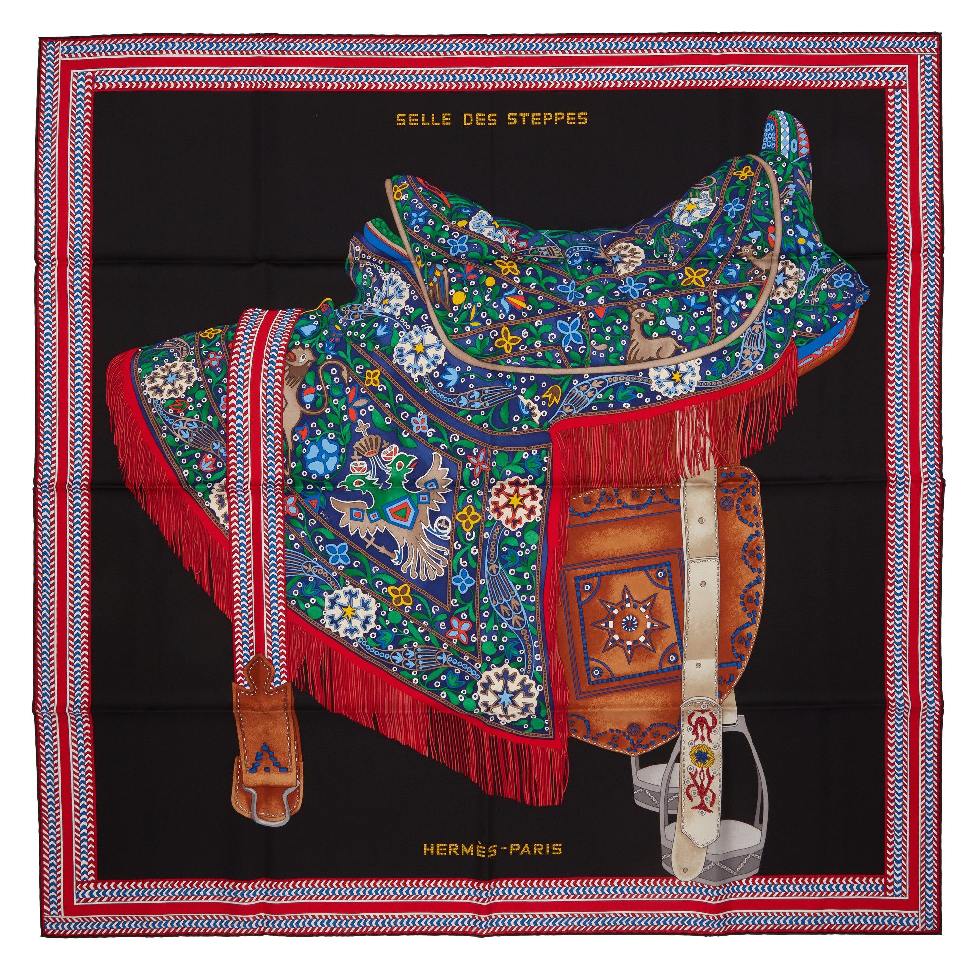 Hermès Multicolor Selle Des Steppes By Wlodek Kaminski Scarf 90