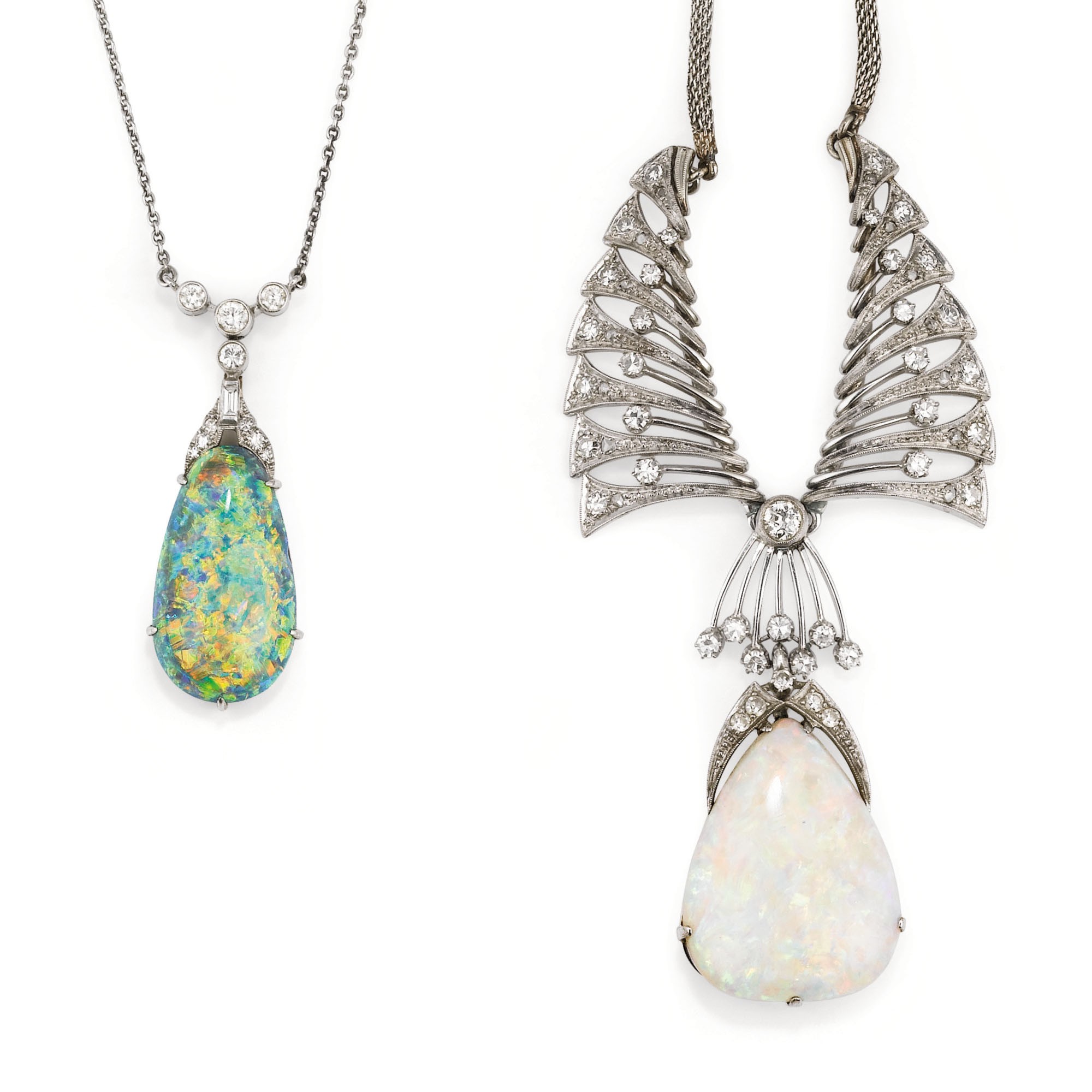 Collier Ancien Opale Naturelle Sur Chaîne Or Gris - Longueur 40cm, 8 Grammes - Occasion Impeccable