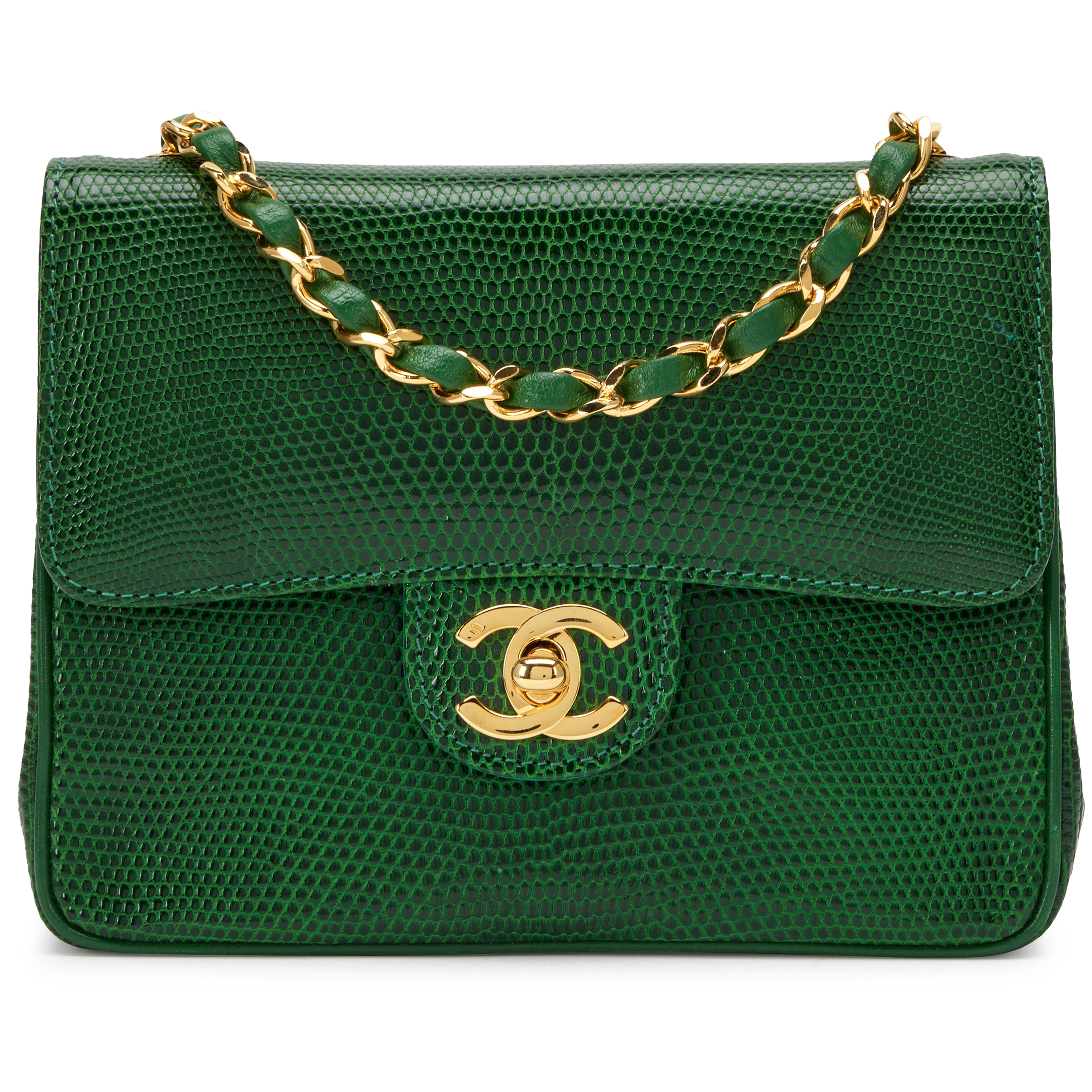 Chanel Vintage Vintage Green Lizard Mini Square Classic Flap Bag