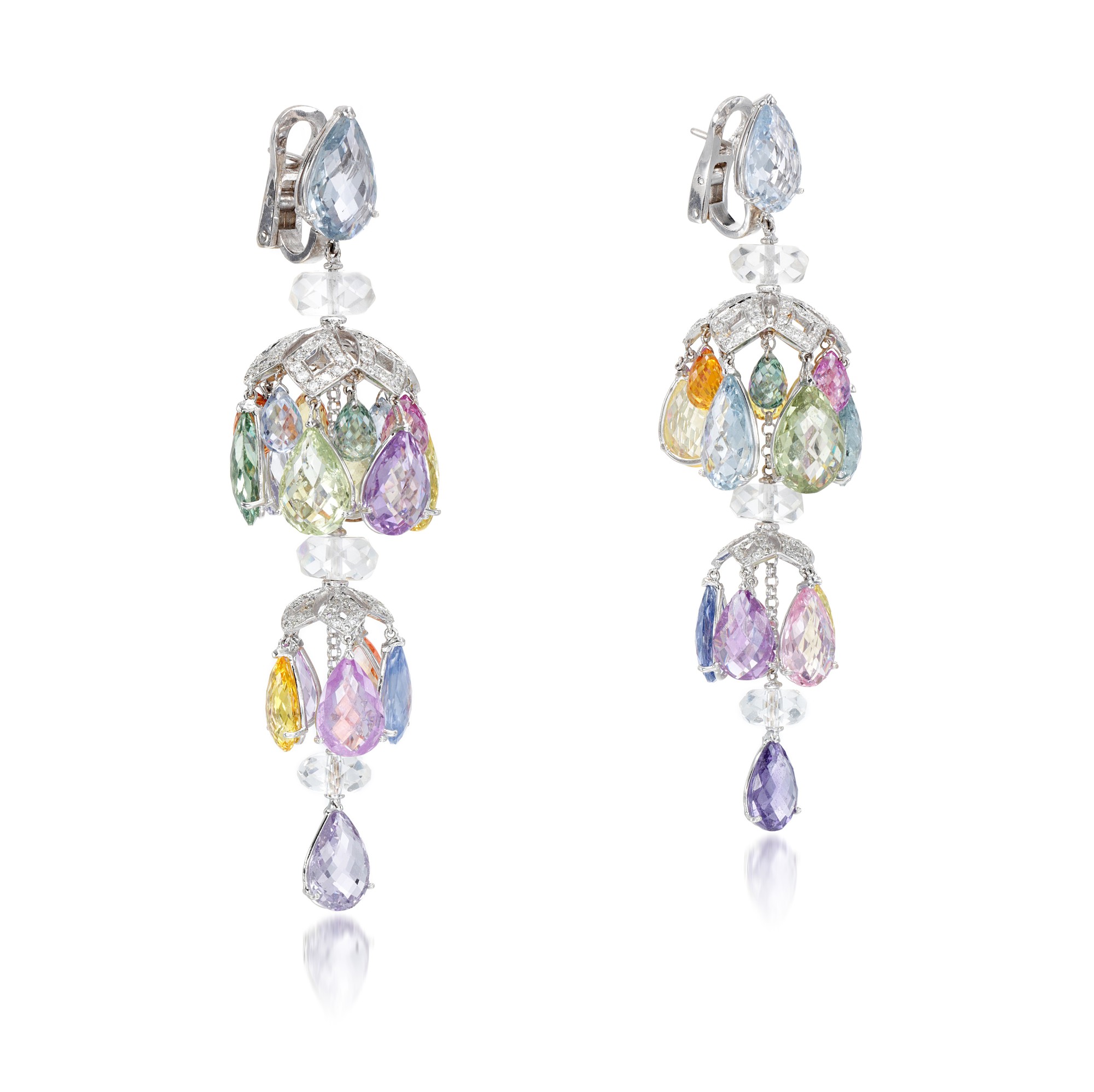 Julia Parish 18k White Sapphire and Carved Rock Crystal Earrings