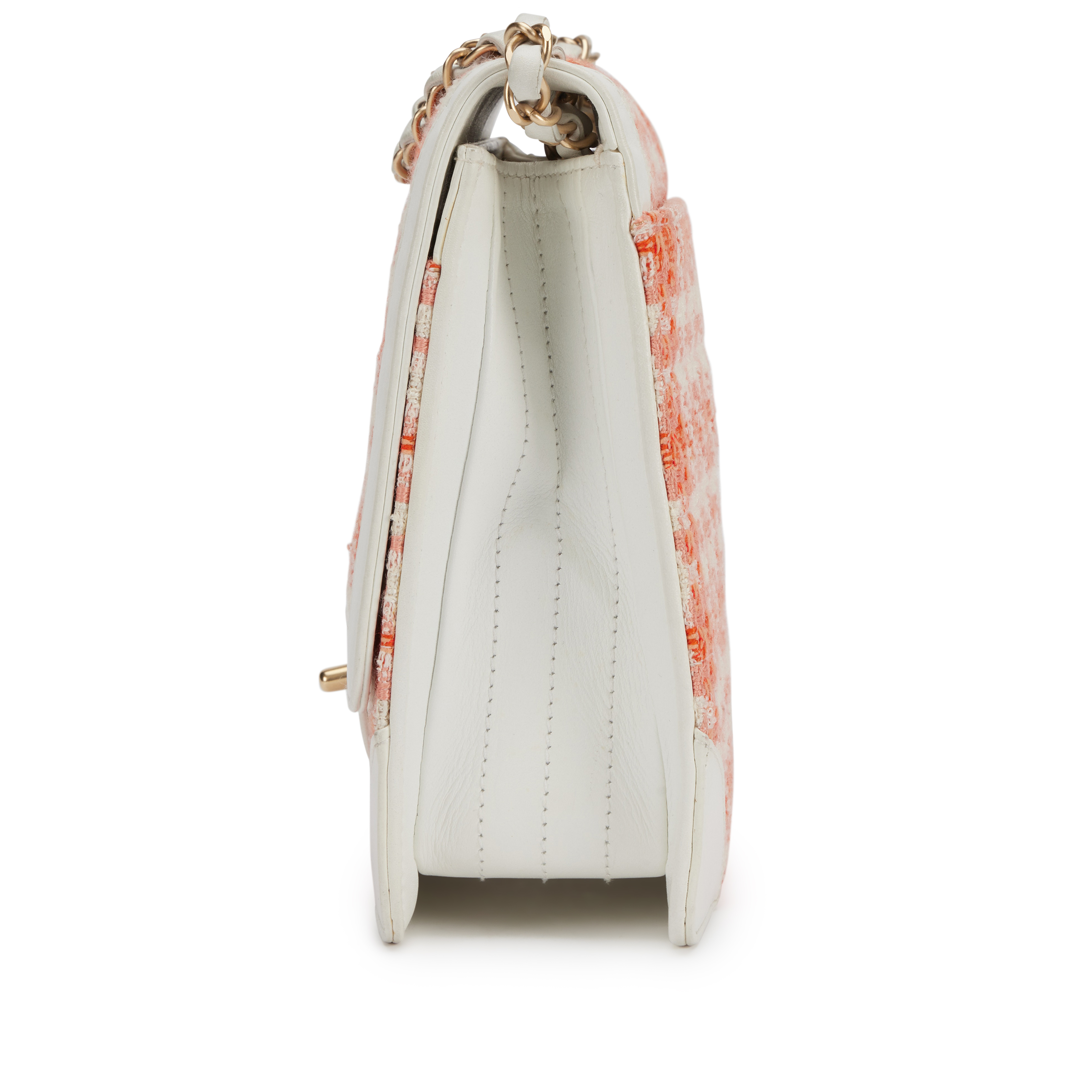 White and Orange Tweed, White Calfskin Chocolate Bar Quilted CC Square Flap Bag Brushed Gold Hardware, 2000-2002 - Image 4