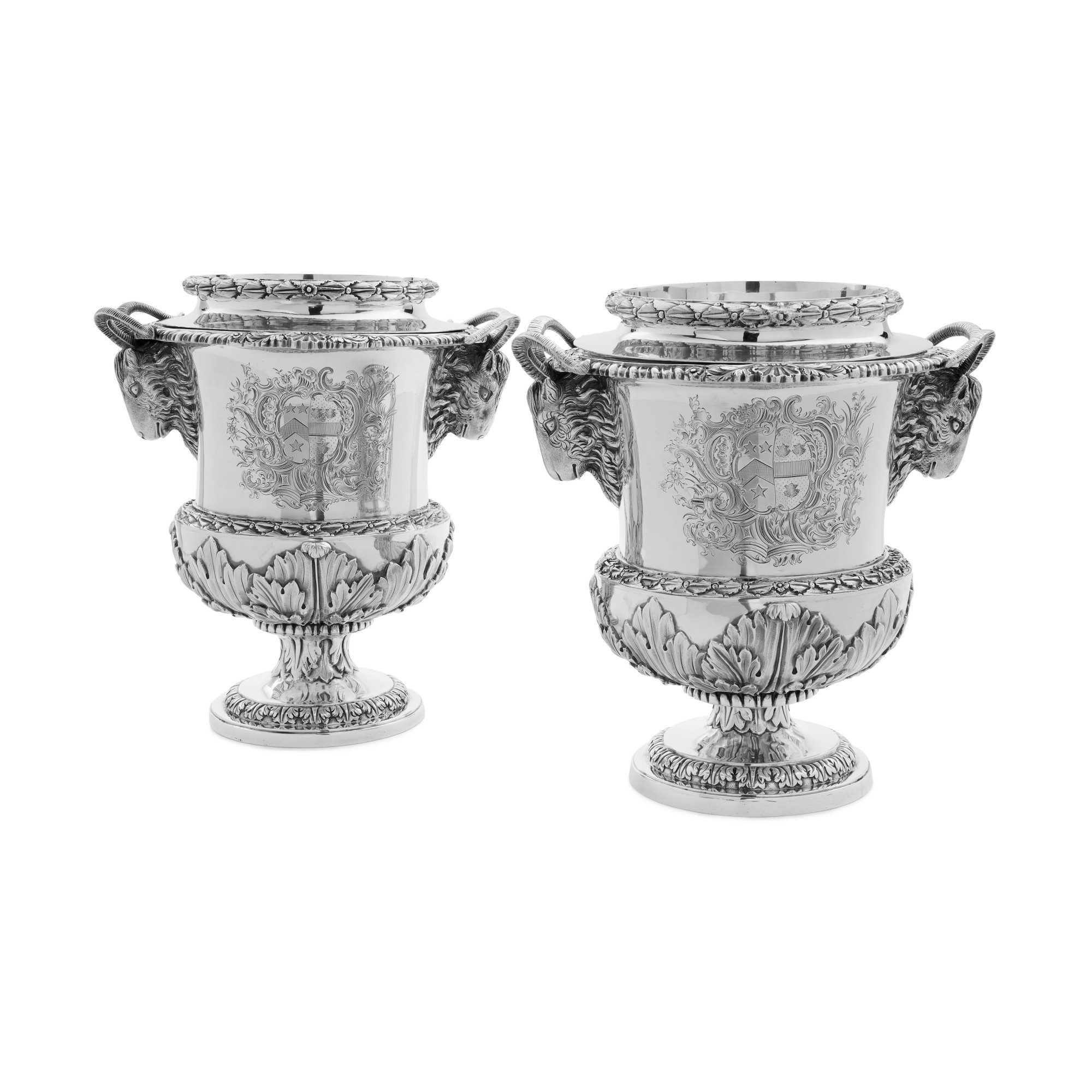 A Pair of Regency Silver Wine Coolers, Liners, and Rims, William
