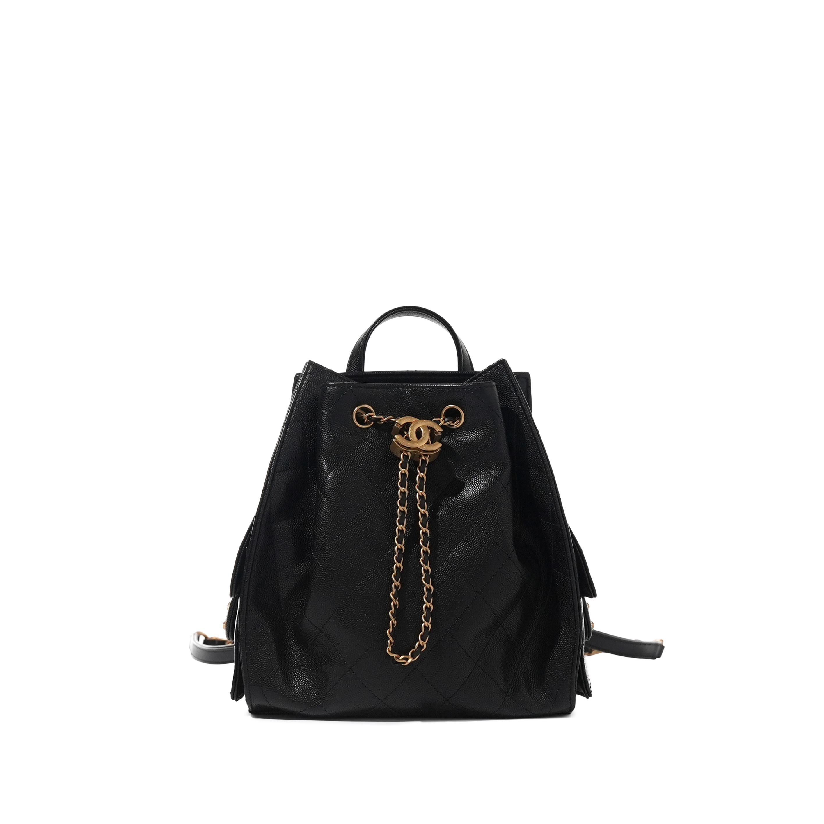 Chanel Black Quilted Caviar Backpack Aged Gold Hardware 