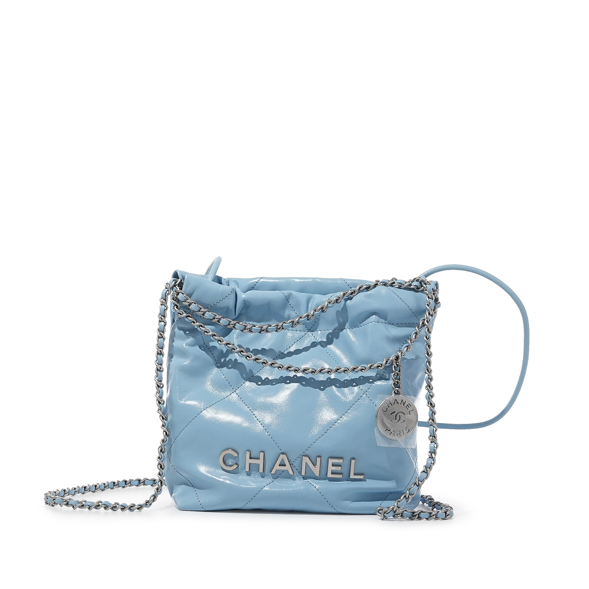 Chanel Light Blue Quilted Calfskin Mini 22 Bag Silver Hardware