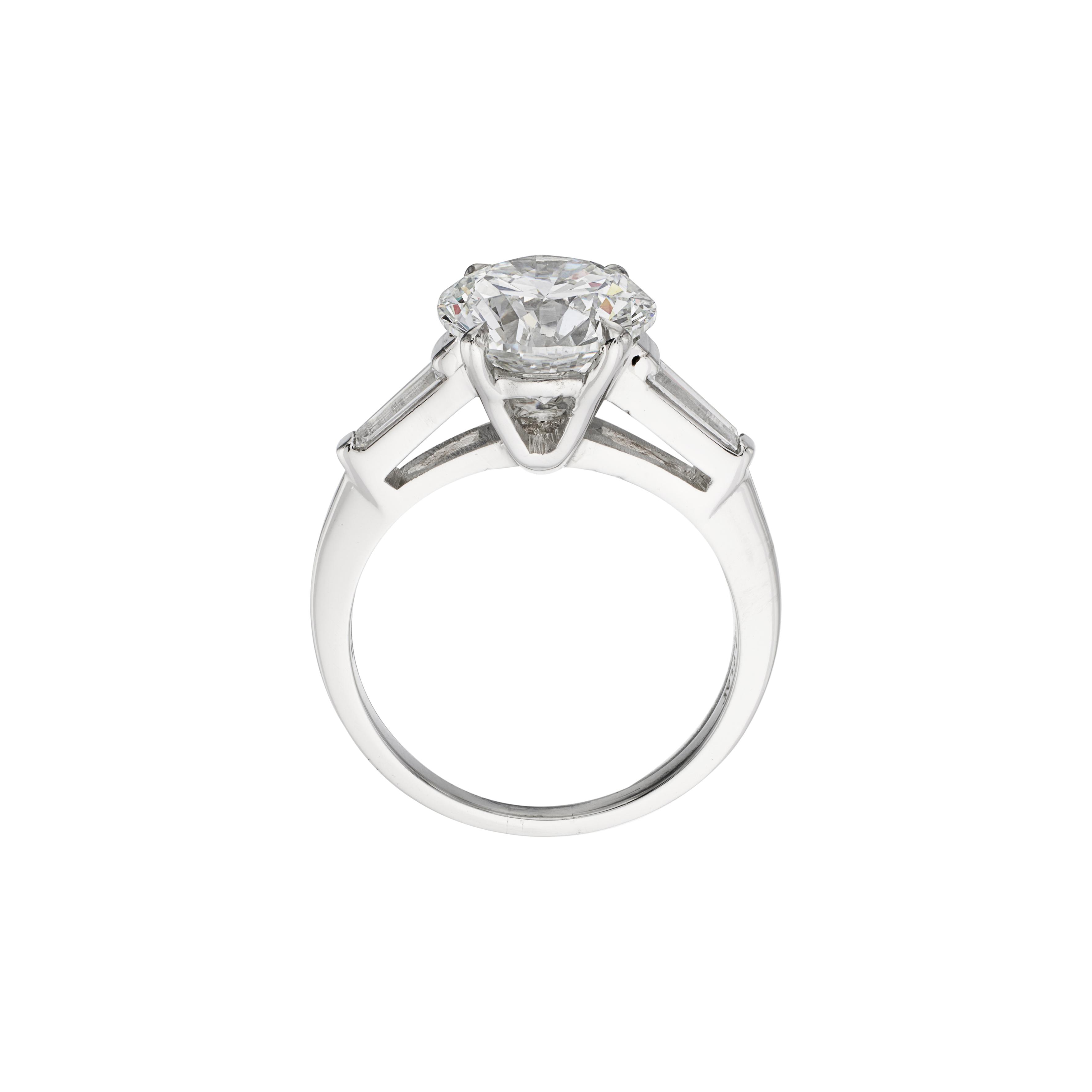 Platinum, 3.01ct Round Brilliant Cut and Diamond Engagement Ring - Image 3
