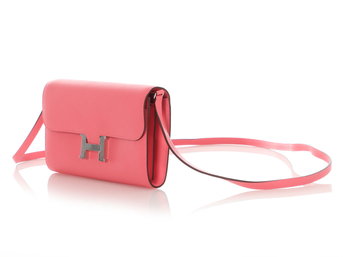 Hermès Rose Azalee Chèvre Mysore Constance-To-Go Wallet Palladium