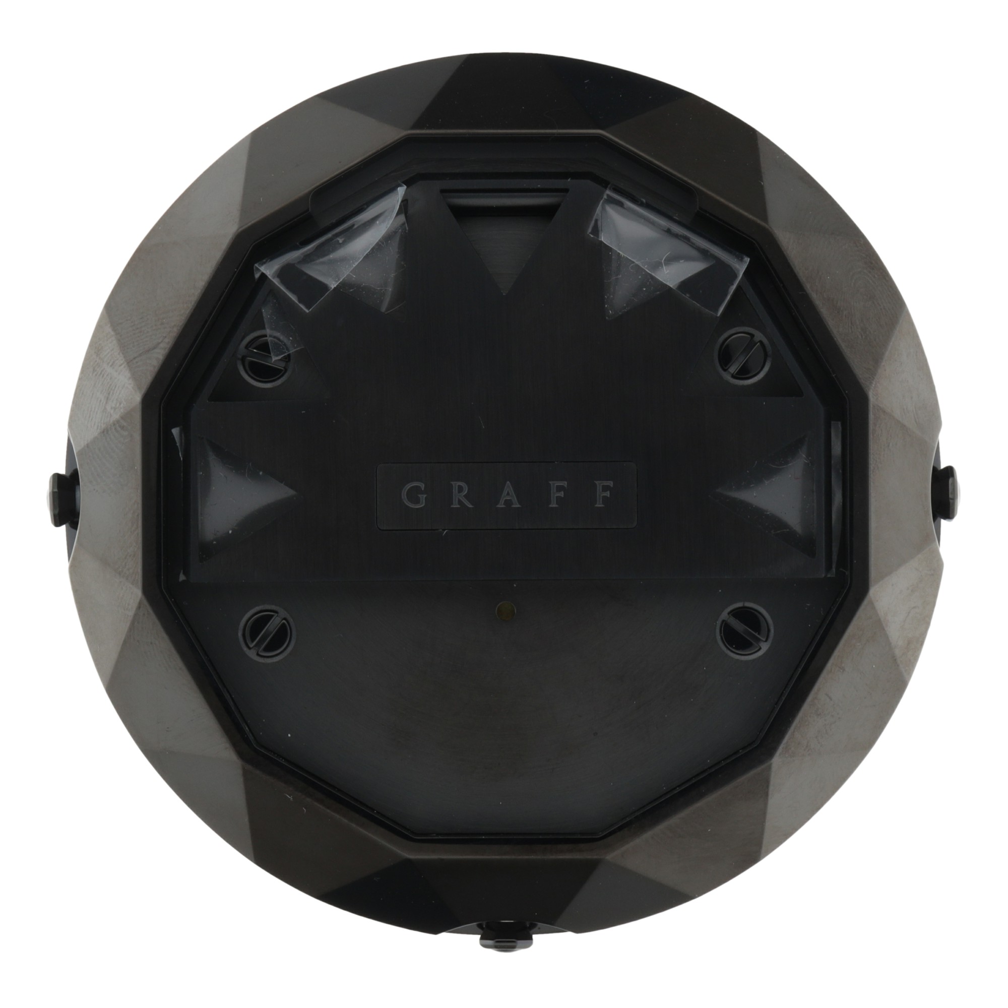 DLCCOATED STAINLESS STEEL DUAL TIME ZONE DESK CLOCK CIRCA 2012 Graff