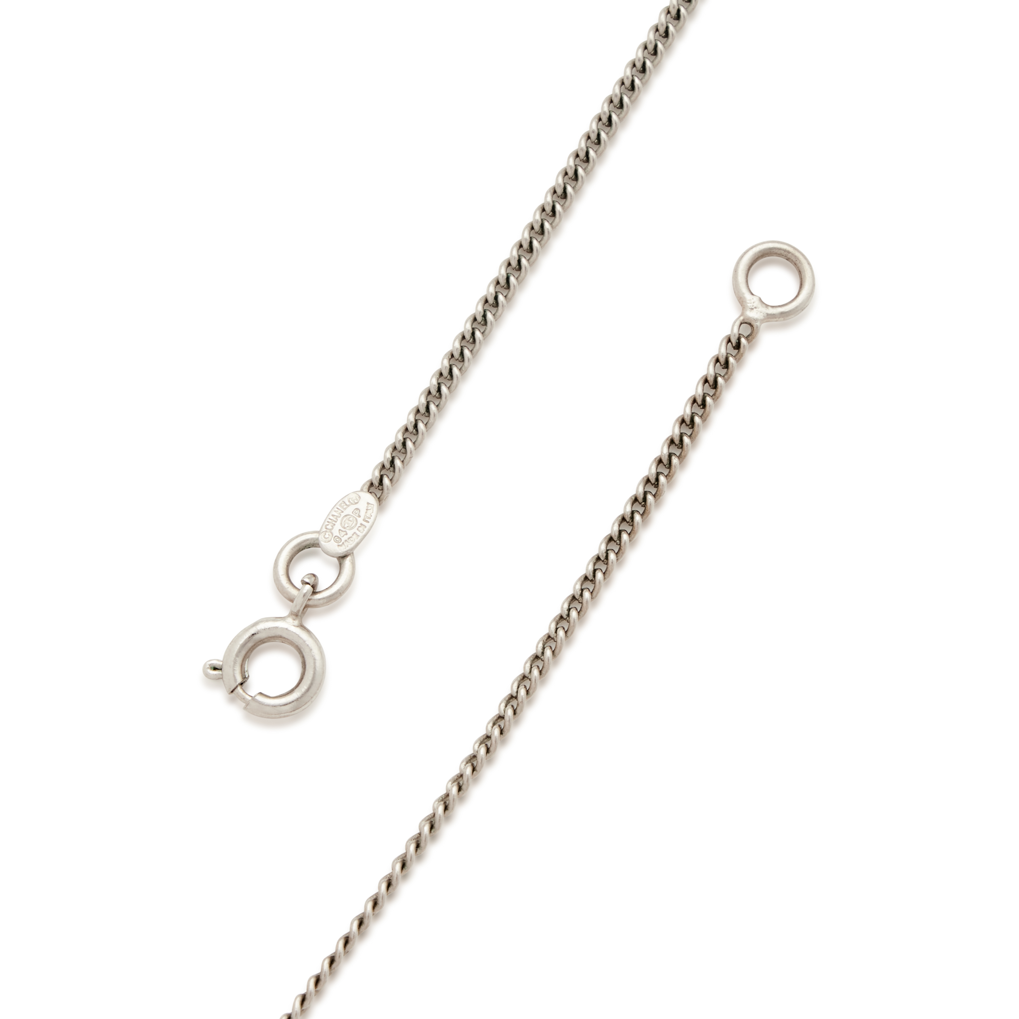Chanel Silver Metal And Resin Cassette Tape Pendant CC Necklace