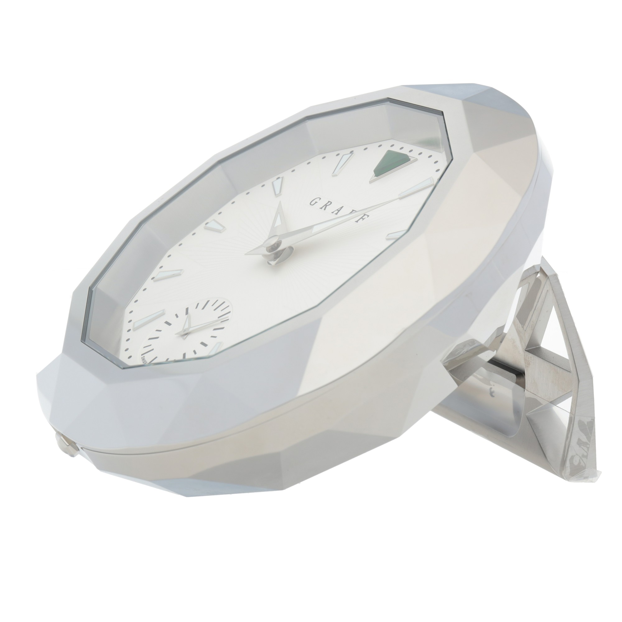 STAINLESS STEEL DUAL TIME ZONE DESK CLOCK CIRCA 2012 Graff Elegance