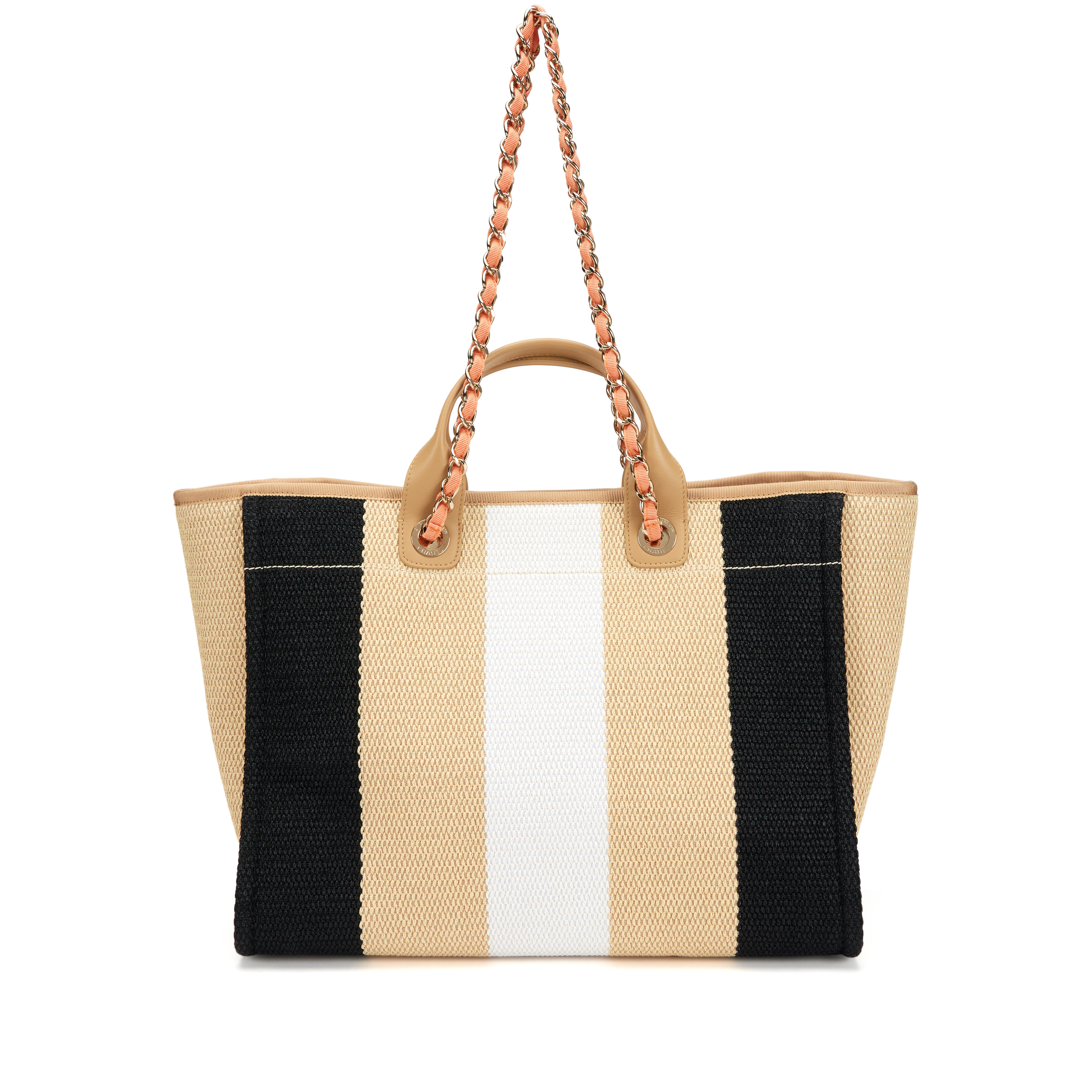 Black, White and Beige Striped Raffia Large Deauville Tote Pale Gold Hardware, 2020 - Image 3