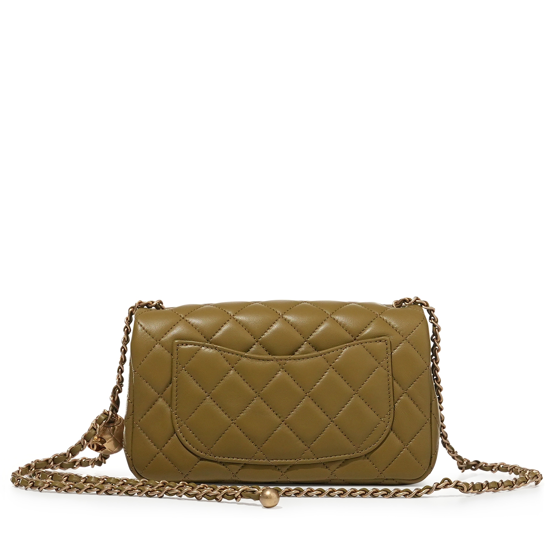 Chanel Olive Quilted Lambskin Pearl Crush Flap Bag Gold Hardware
