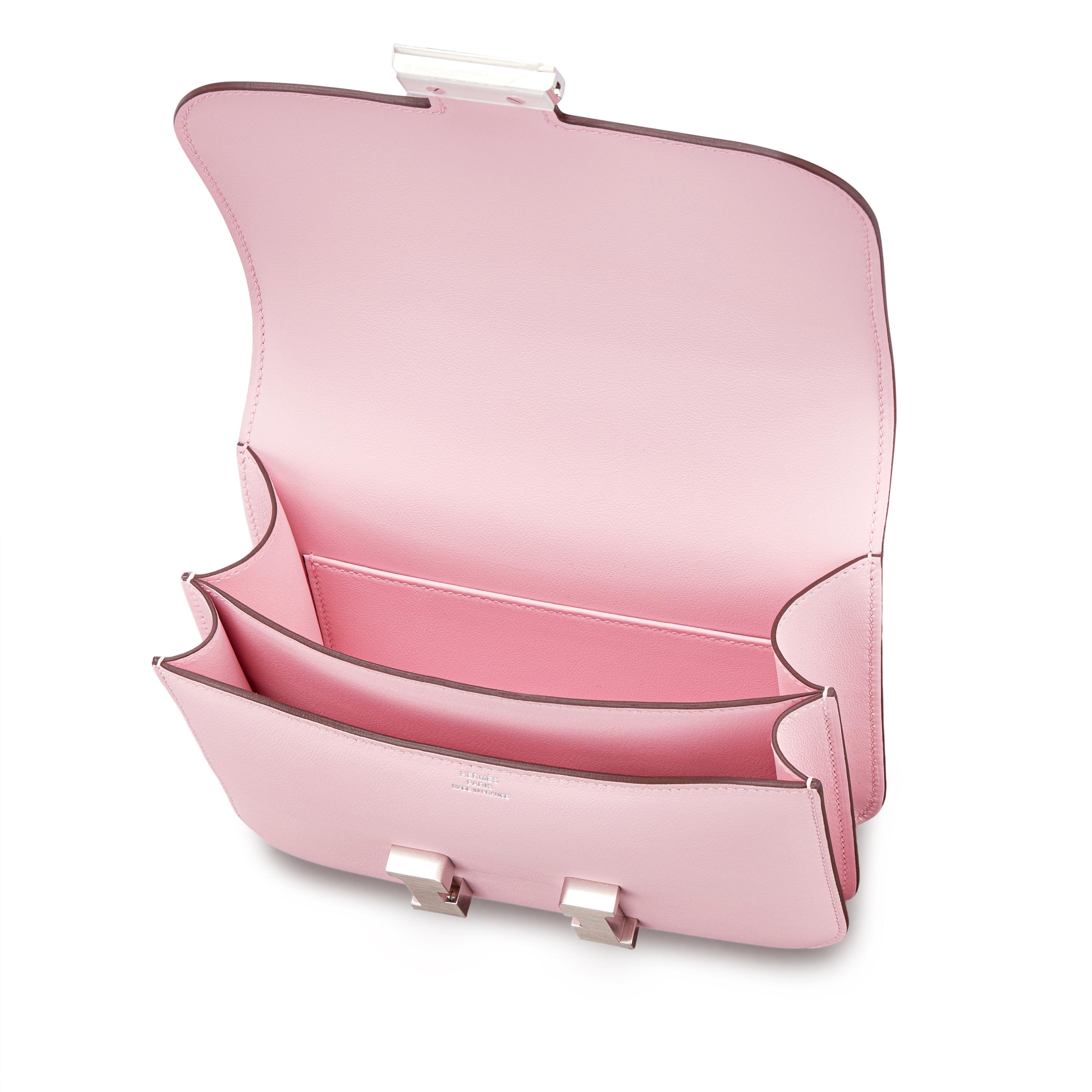 Hermès Rose Sakura Swift Mini Constance 18 Brushed Palladium