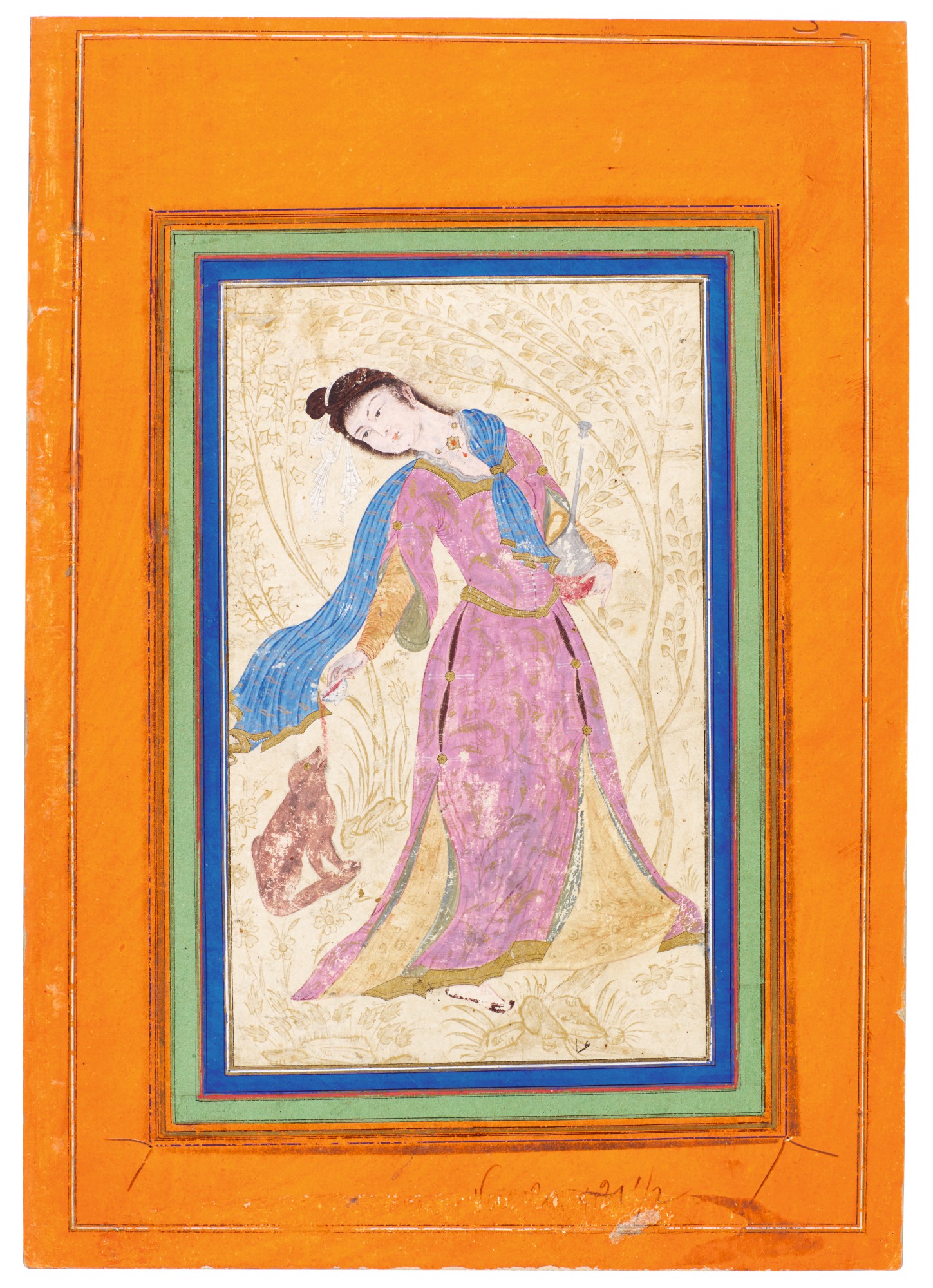 A LADY WITH A DOG, DECCAN, GOLCONDA, CIRCA 163050, OR PERSIA, ISFAHAN