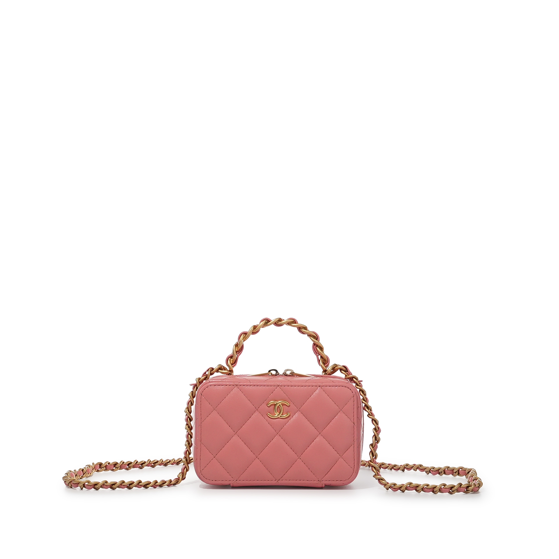 Chanel Pink Quilted Lambskin Top Handle Camera Case Gold Hardware