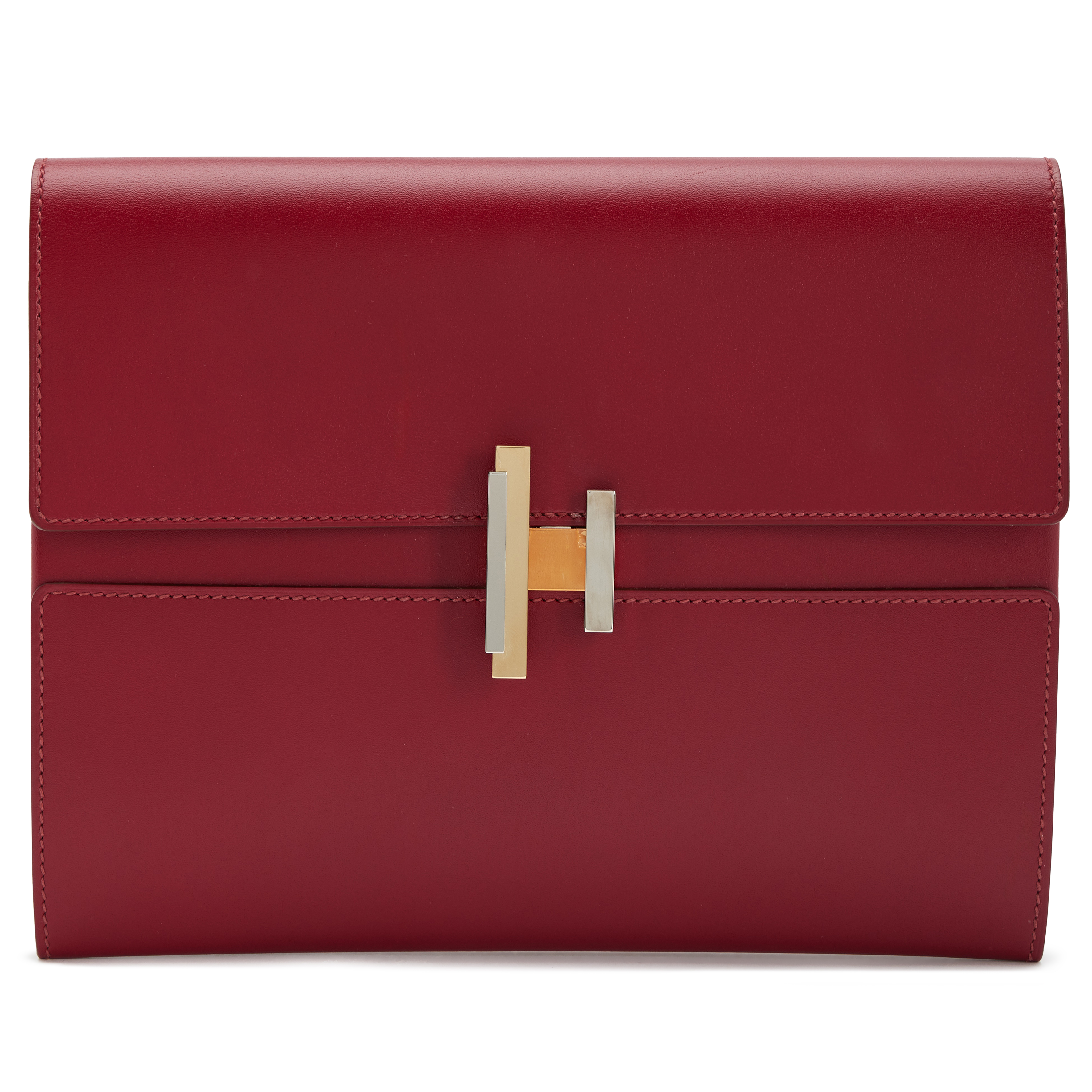 Hermès Rubis Tadelakt Cinhetic Box Clutch Palladium And Gold