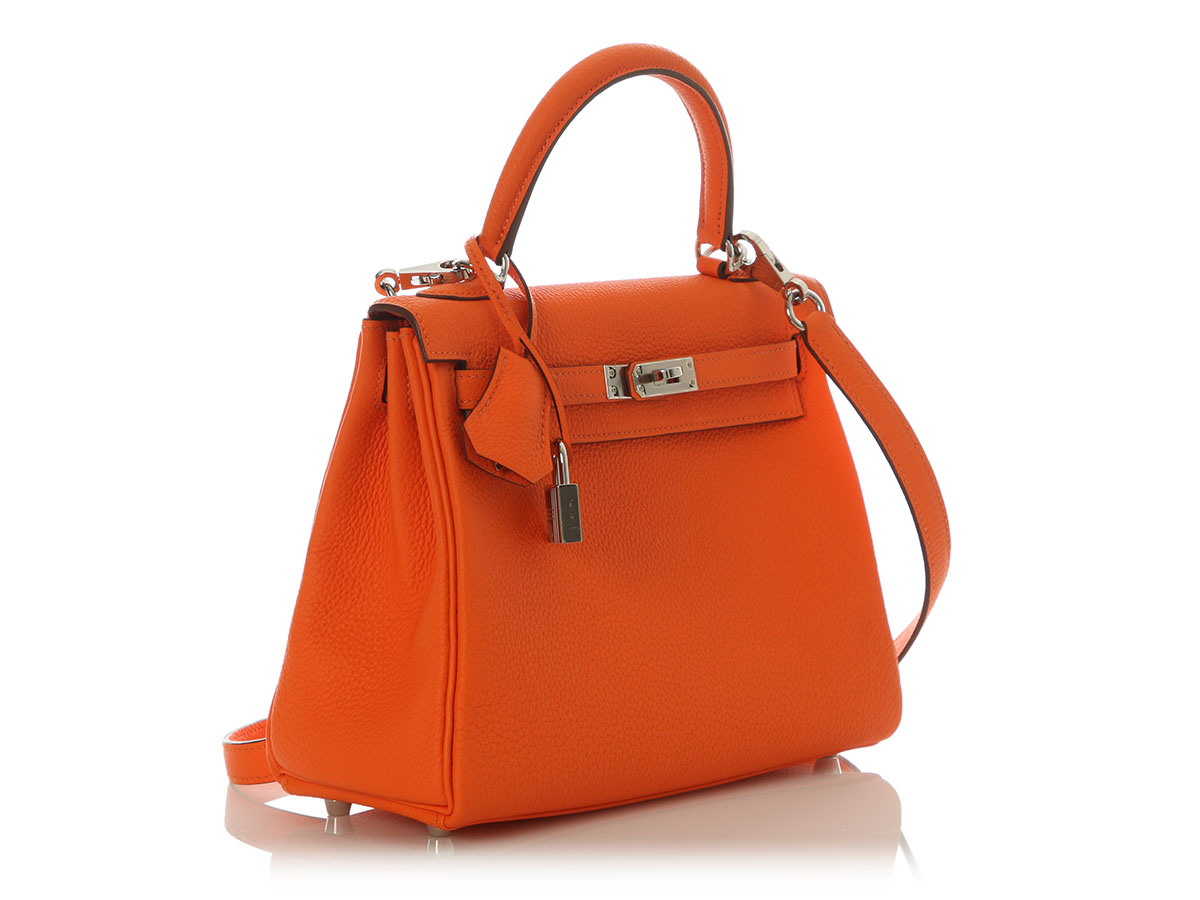 Hermès Orange Minium Togo Retourne Kelly 25 Palladium Hardware