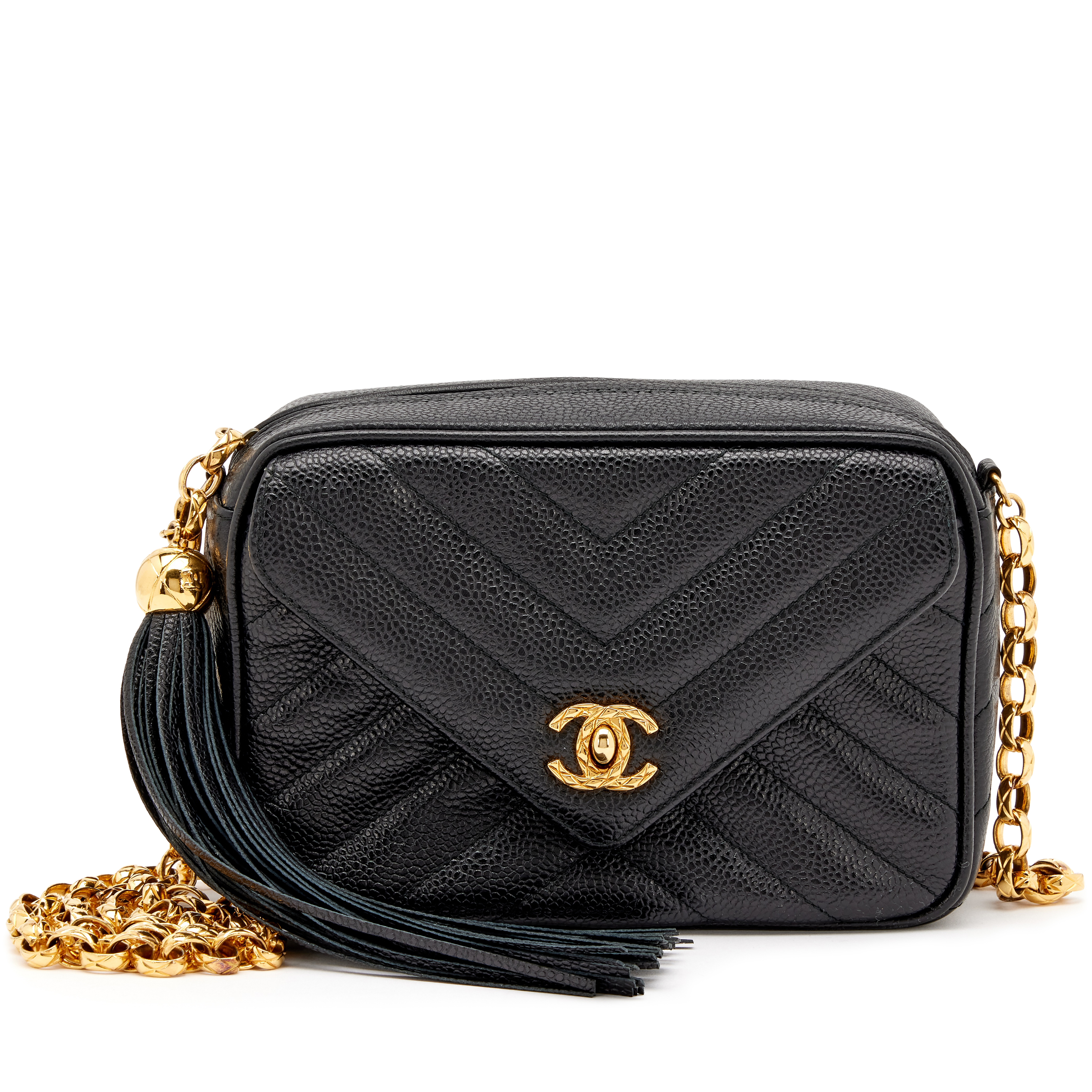 Chanel Vintage Black Chevron Quilted Caviar Small Envelop
