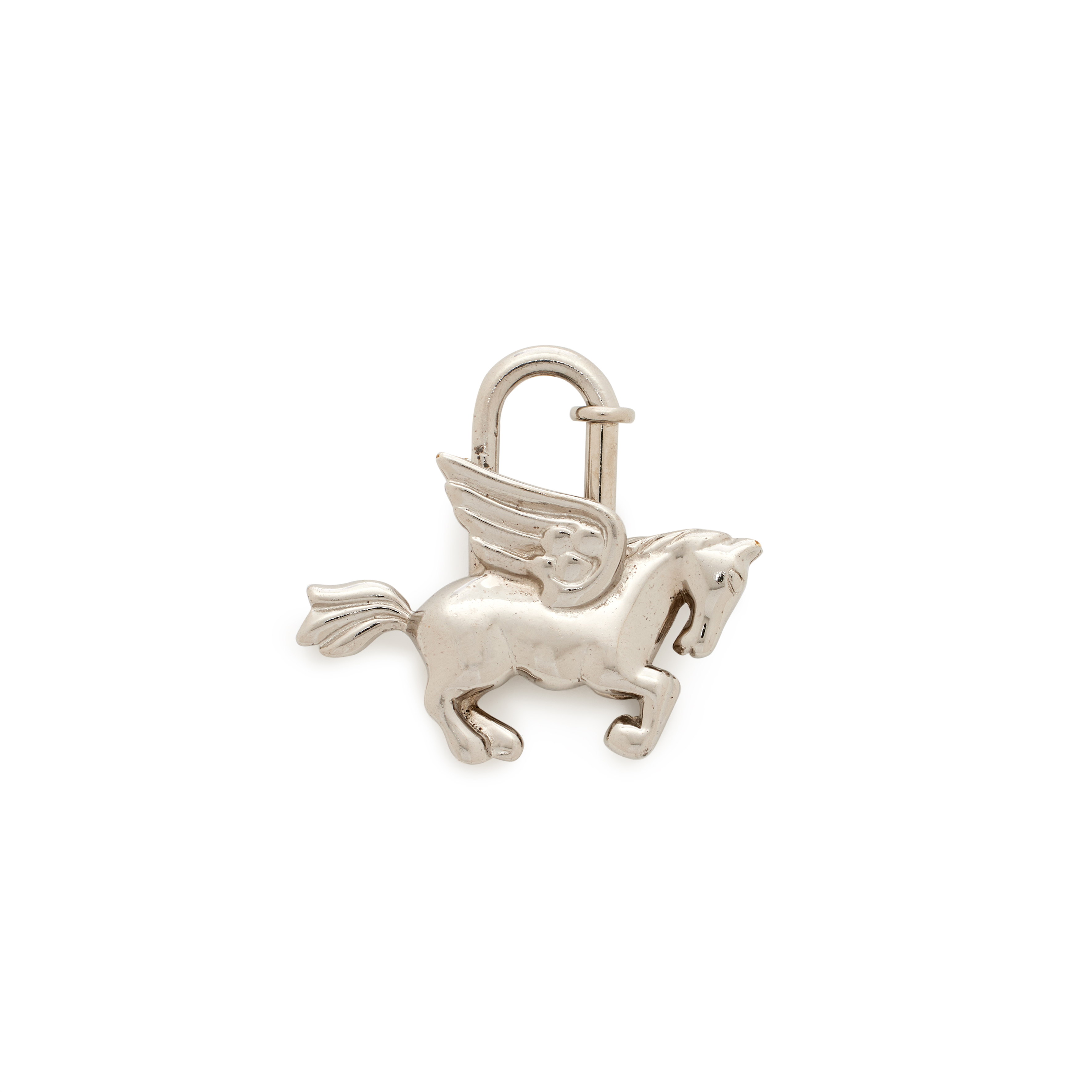 Hermès Vintage Palladium Plated Pegasus Cadena Lock Charm, 1993