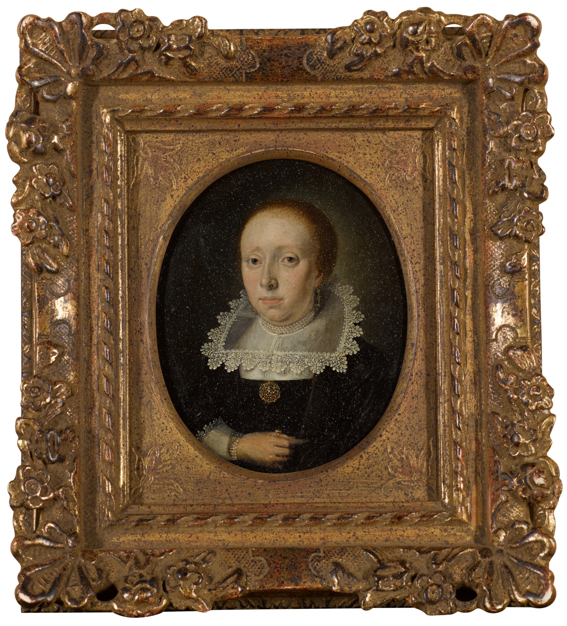 WOLFGANG HEIMBACH | Portrait of a lady, half-length, wearing black with white lace collar and cuffs