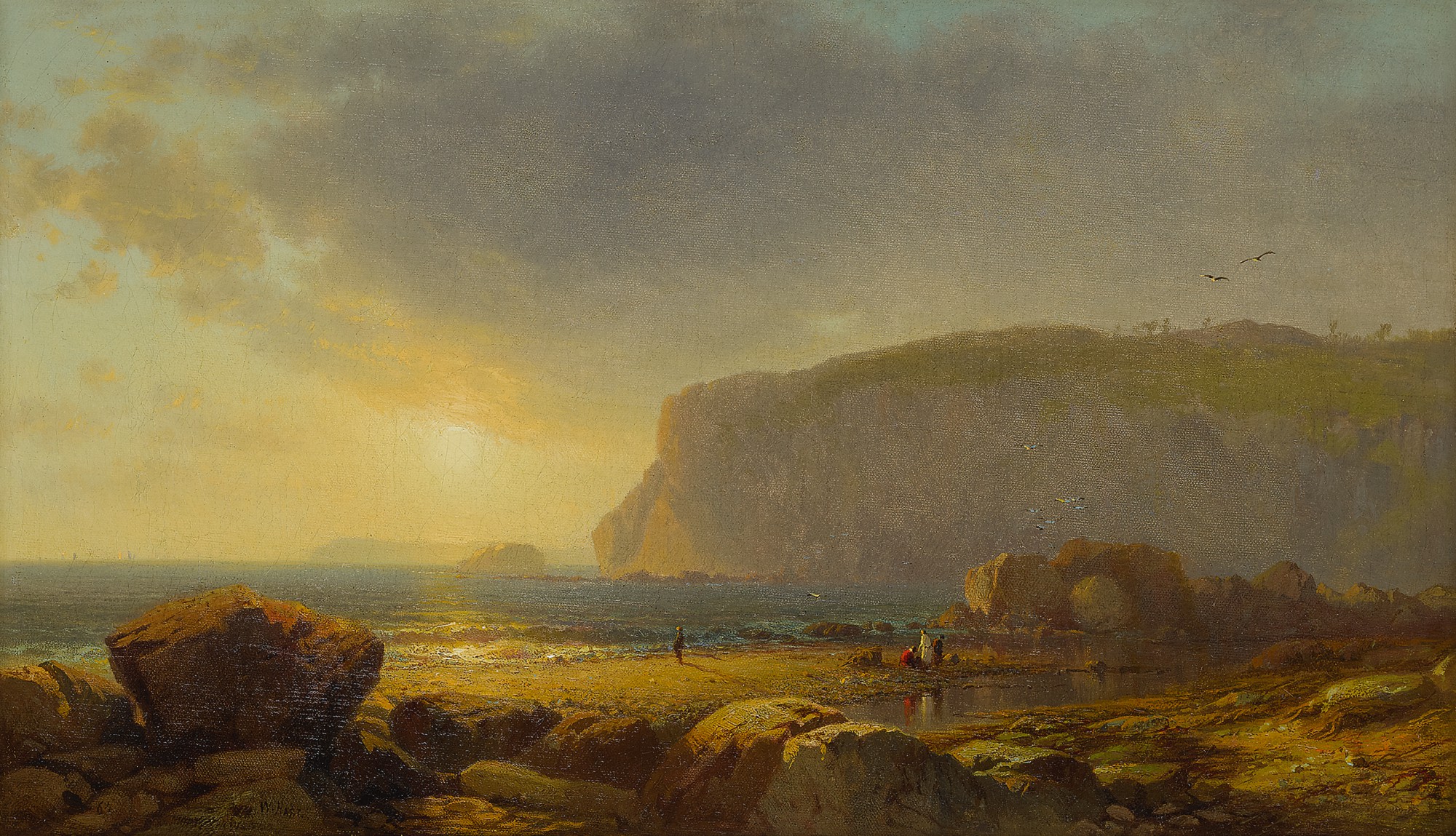 WILLIAM M. HART ROCKY COAST AT SUNSET, GRAND MANAN American Art