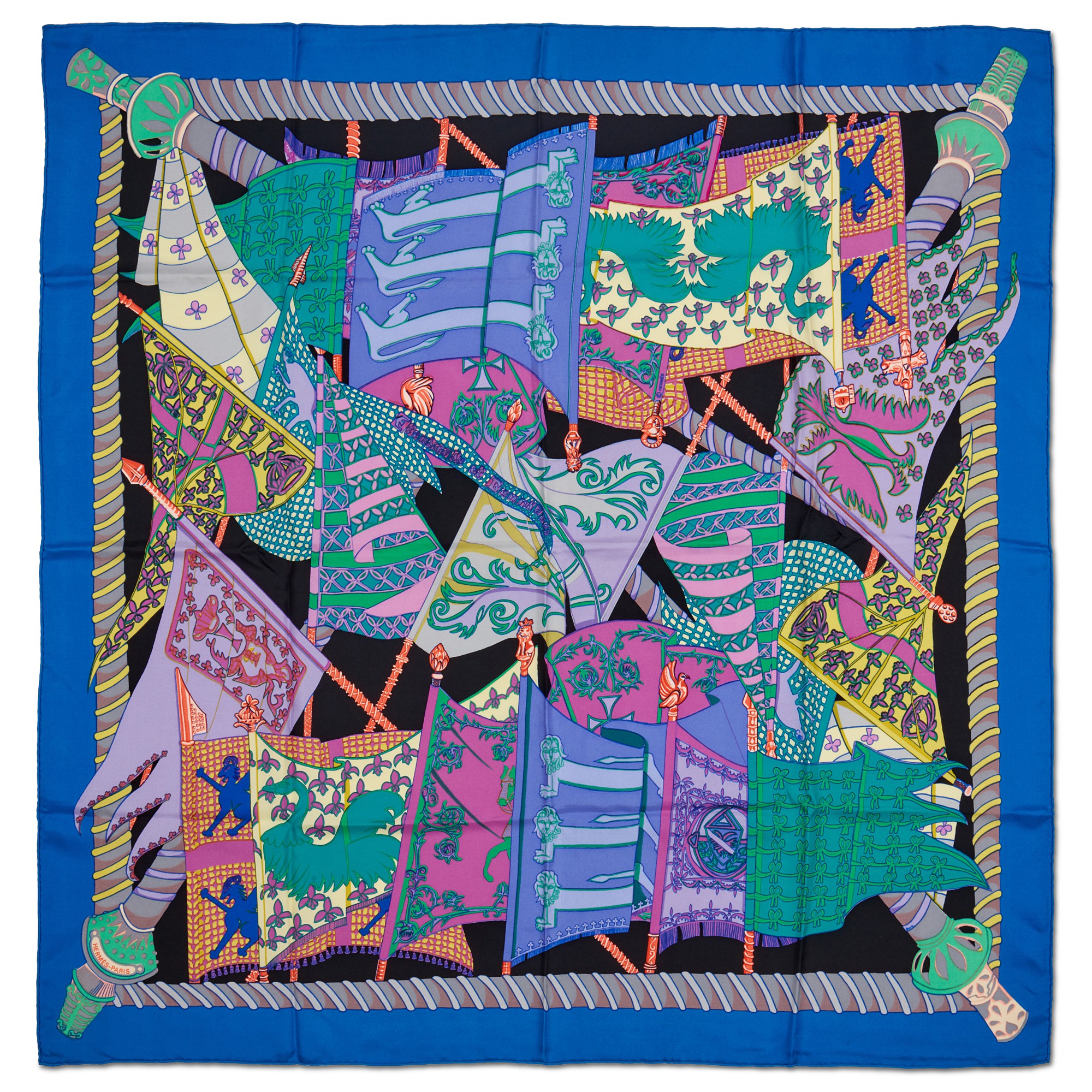 HERMES プリーツスカーフ ETENDARDS ET BONNIERES Hermès Multicolor Etendards Et Bonnières Silk Scarf